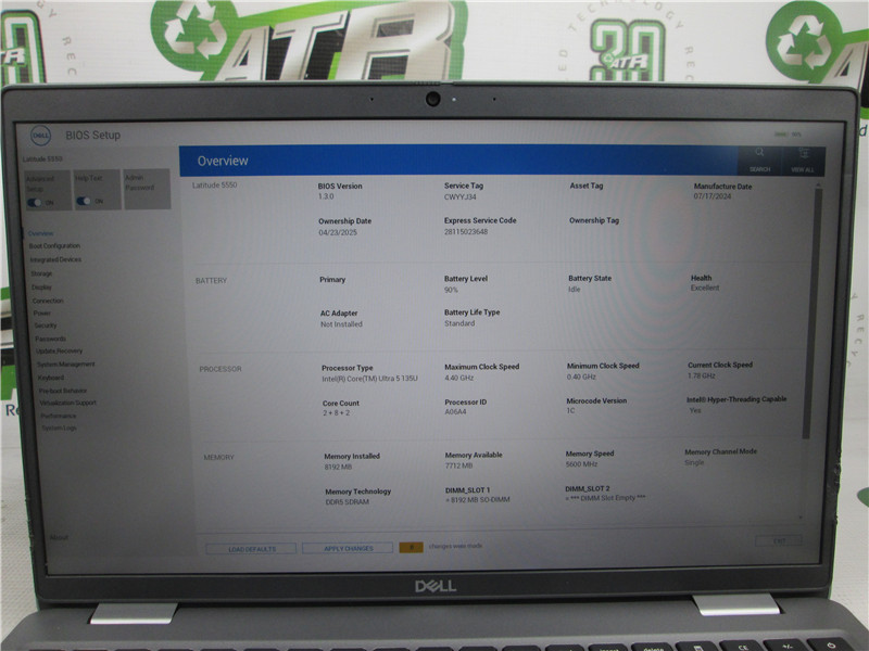 Dell Latitude 5550 Laptop Ultra 5 135U 8GB 256GB Win 11 Pro COA Used Fair