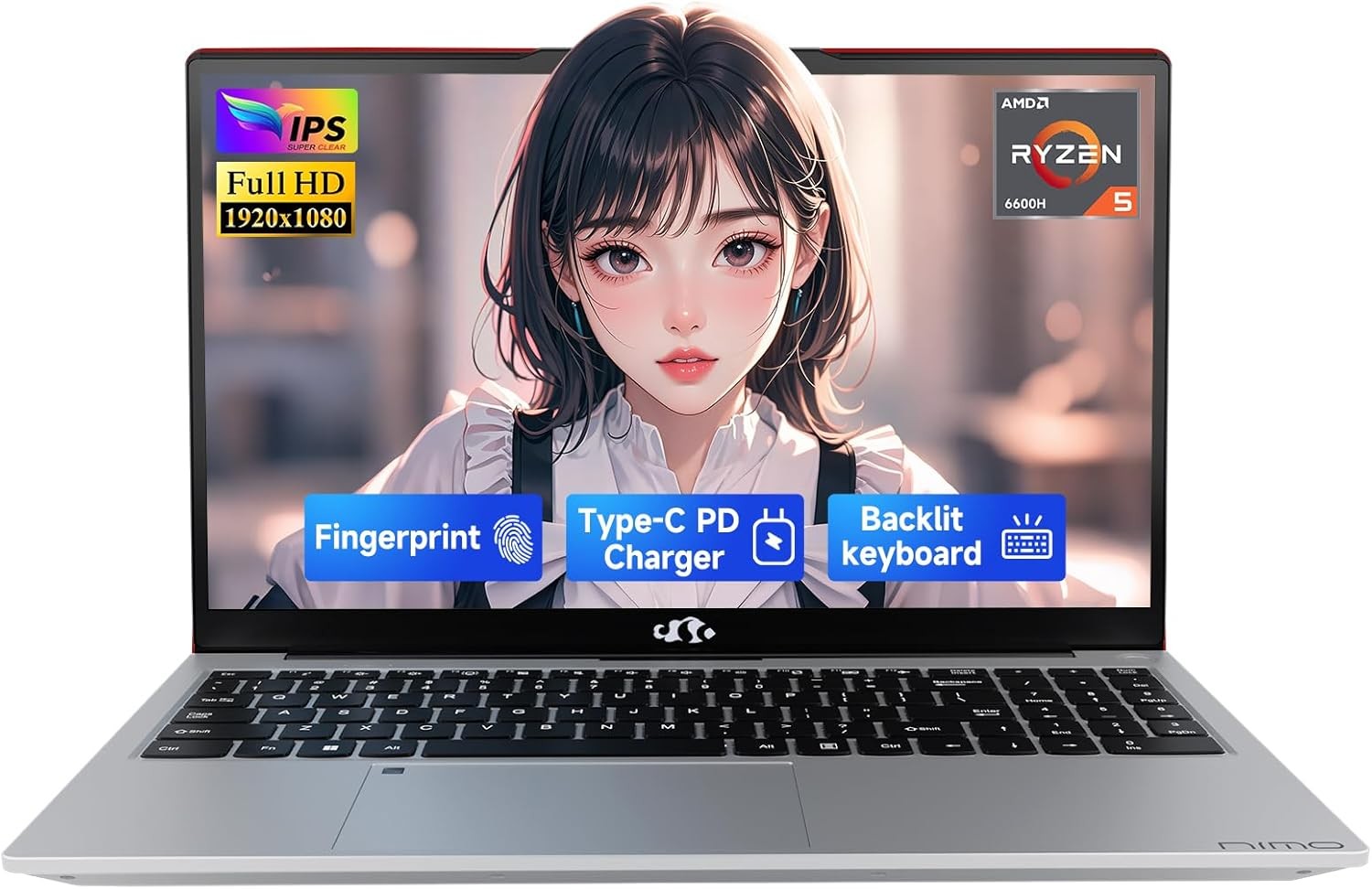NIMO 15.6″ IPS FHD Laptop AMD Ryzen 5 6600H 16GB DDR5 RAM 512GB SSD 4.5GHz