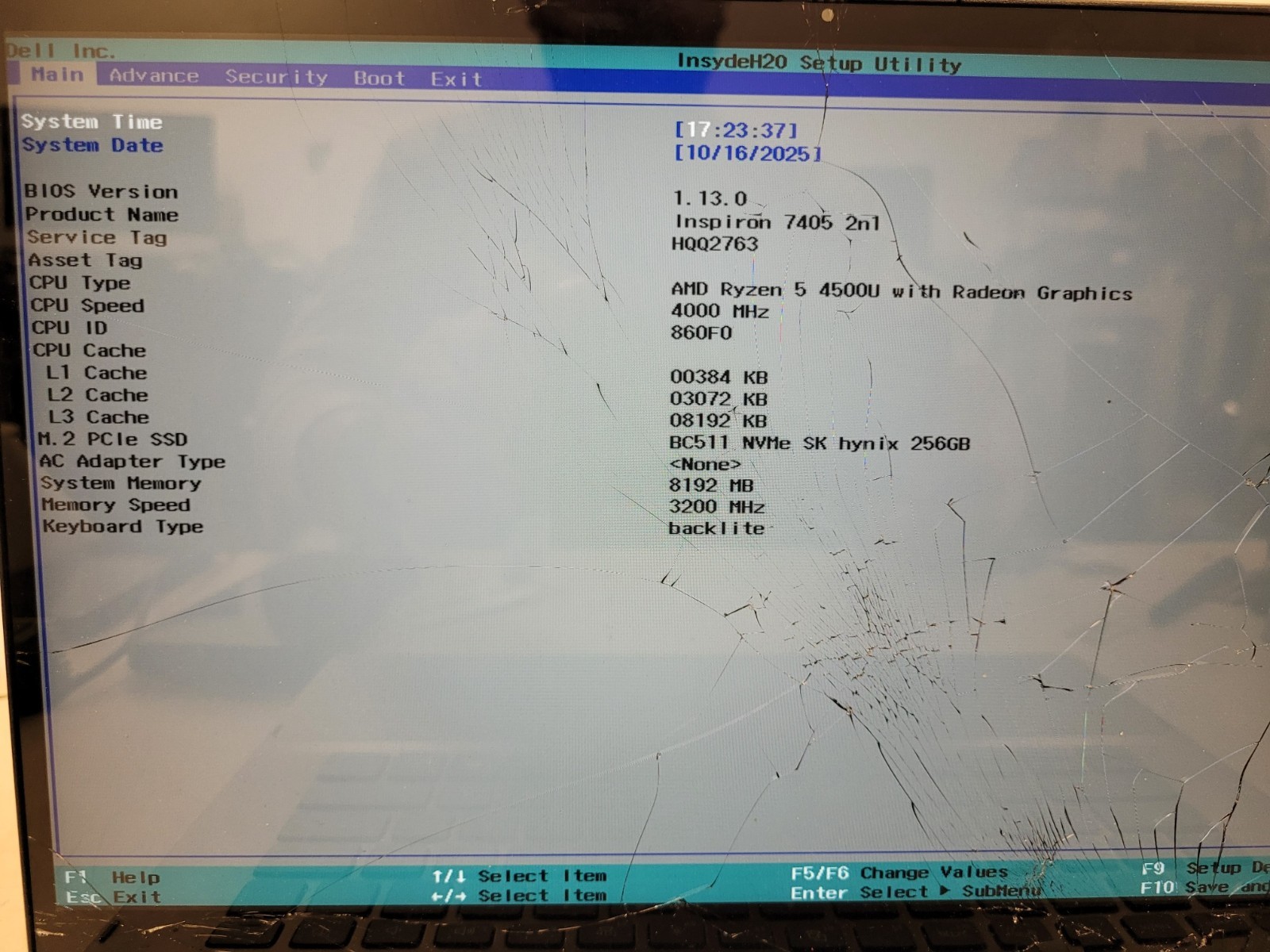 Dell inspiron 7405 2in1 14″ ryzen 5 4500u 4000mhz 8 gb ram no ssd parts HQQ2763