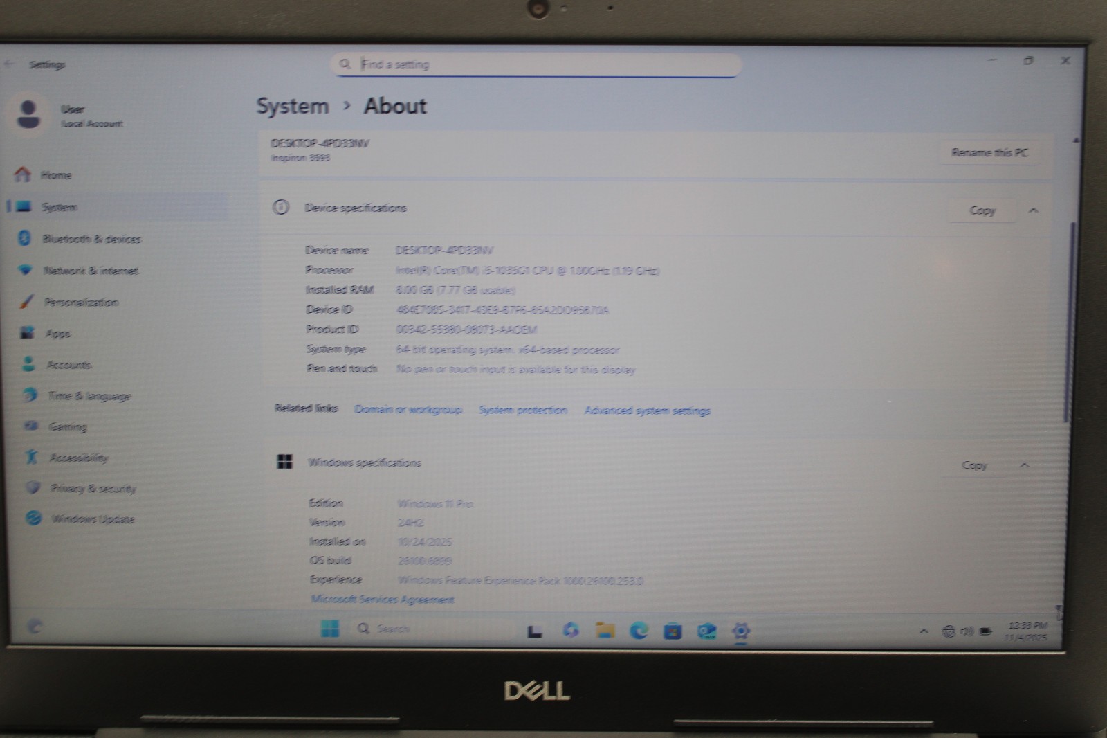 Dell Inspiron 3593 _ i5-1035G1 _ 8GB RAM _ 500GB SSD _ Win11Pro