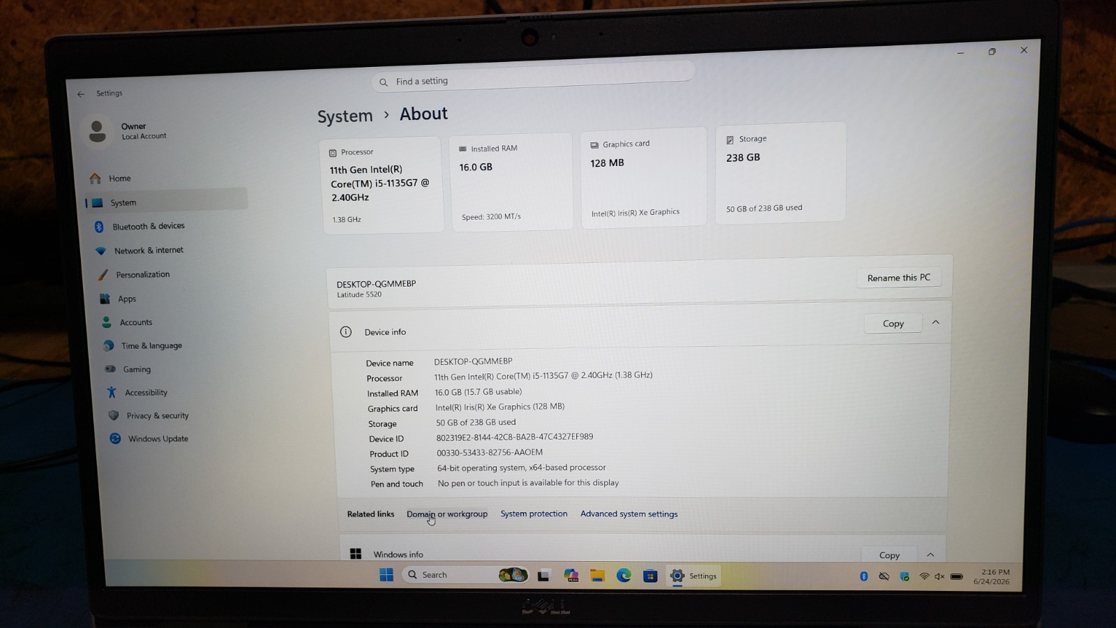 Dell Latitude 5520 i5-1135G7 16GB RAM 256GB NVME READ & CHECK PICTURES