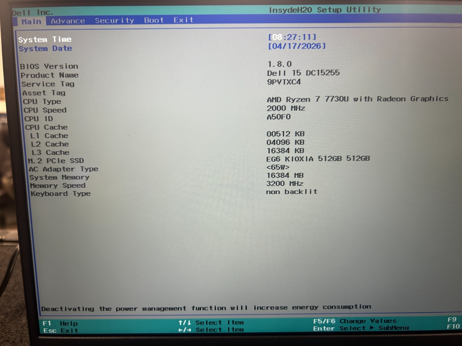 DELL 15 DC15255 G8MK9, AMD Ryzen 7 7730U, 2.00 GHz, 16 GB RAM 512 GB NVMe SSD