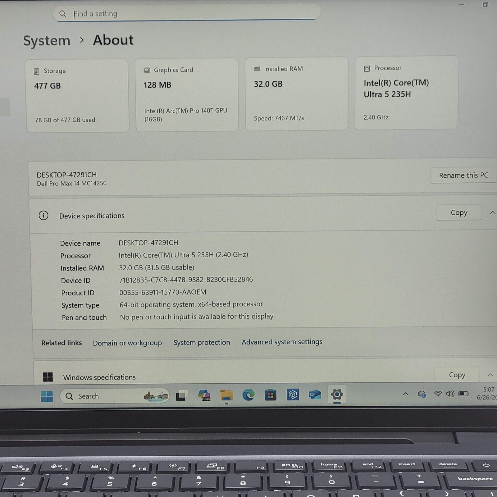 Dell Pro Max 14 MC14250 14″ ULTRA 5 235H 2.4GHz 32GB RAM 512GB SSD