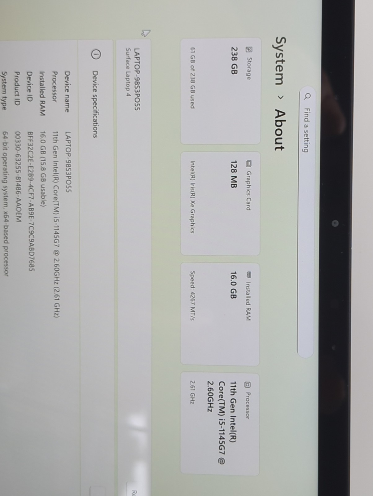 Microsoft Surface Laptop 4 1951 13.5″ Touch i5-1145G7 16GB RAM 250GB NVME