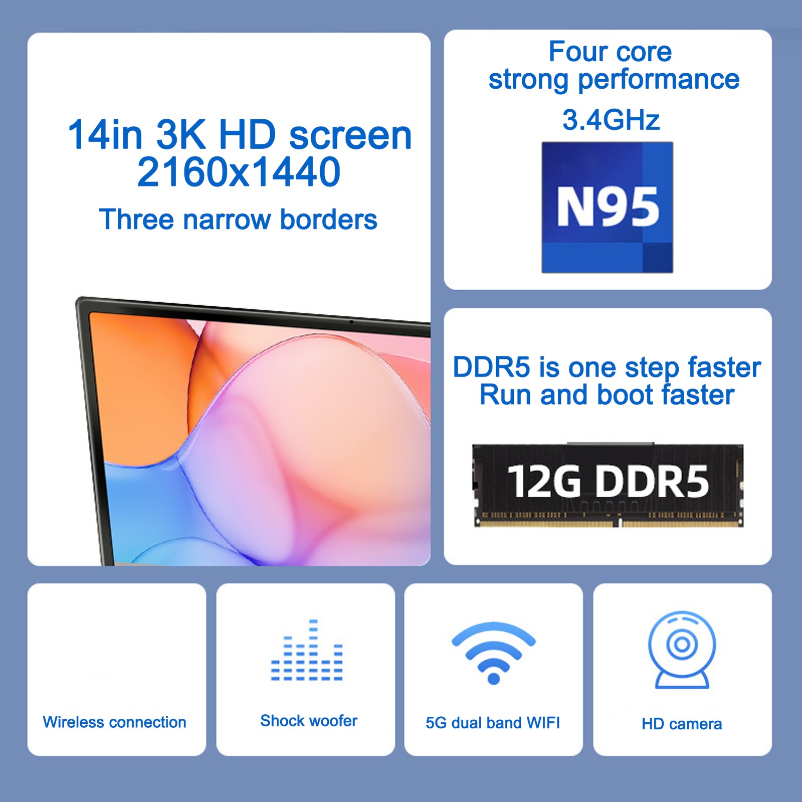 14.1 2-in-1 Touch Screen Laptop 12GB 512GB WiFi BT4.2 With Keyboard Stylus EU