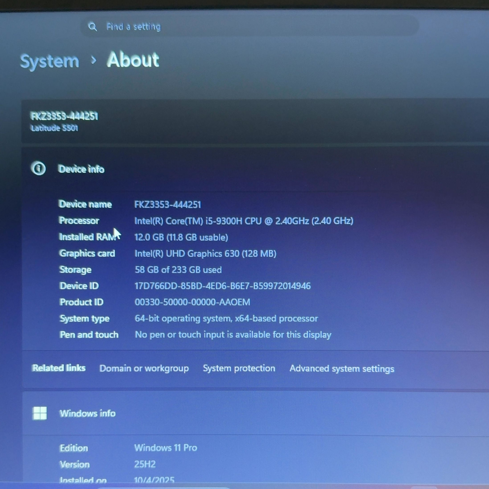 Dell Latitude 5501 i5-9300H 2.40GHz 12GB RAM 250GB SSD Win 11 Pro Laptop