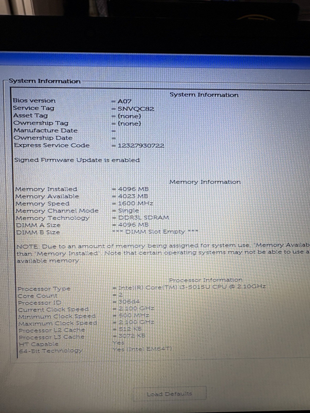 Dell Inspiron 15 3558 Laptop i3-5015U 1TB Bios Boots No OS for Parts & Repair