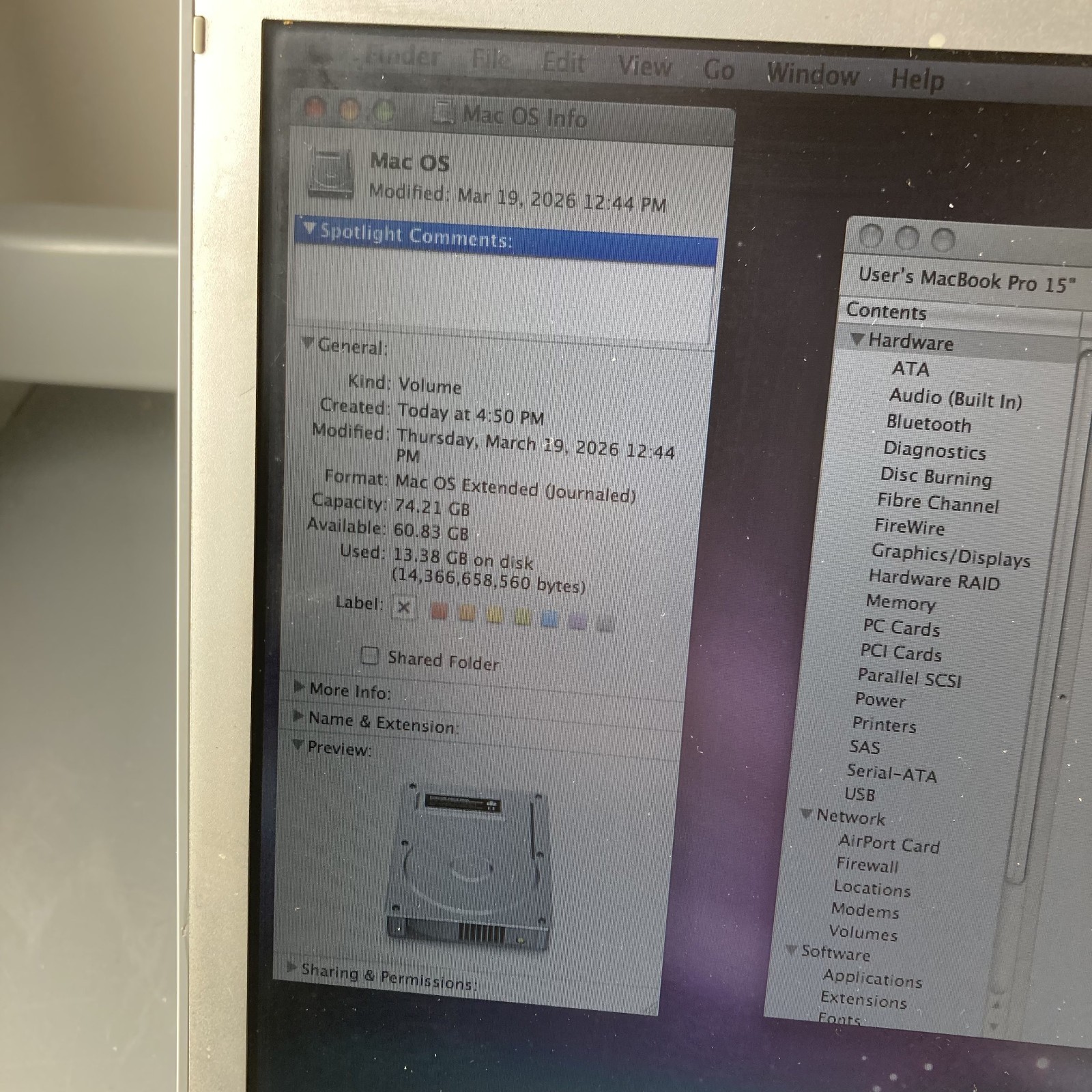 Apple MacBook Pro 15” A1150 Intel Core Duo 1.83GHz 1GB RAM 80GB HDD No Battery
