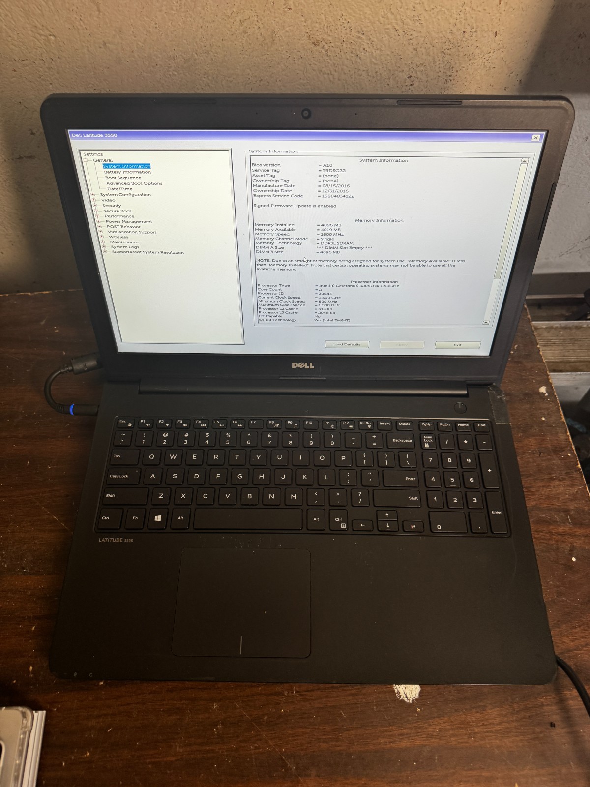 Dell Latitude 3550 Intel Celeron 3205U laptop For Parts/Repair #6444