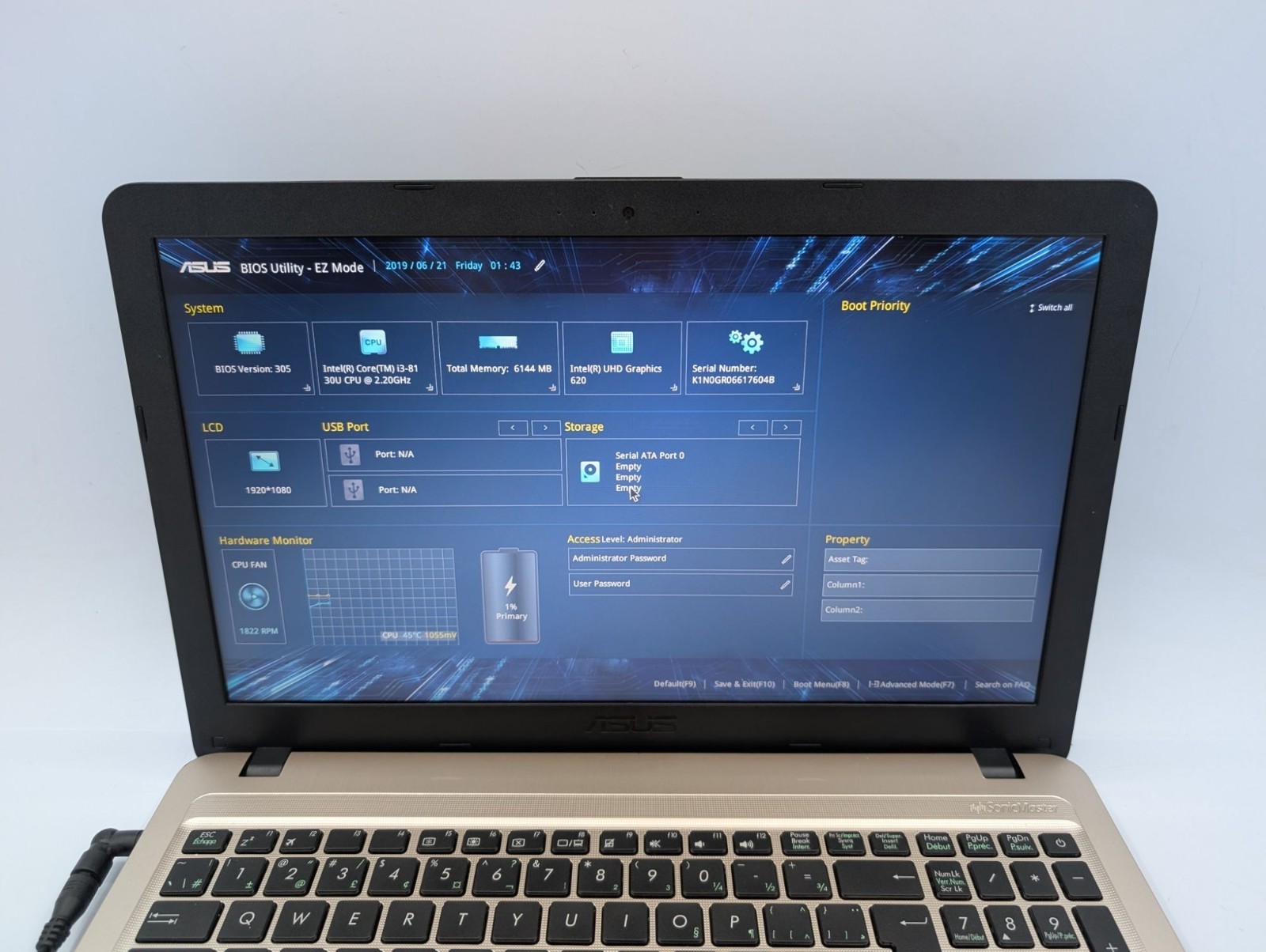 Asus K540UA-Q31B-CB 15.6″ Laptop i3-8130U 6GB RAM Missing HDD Connector Boots