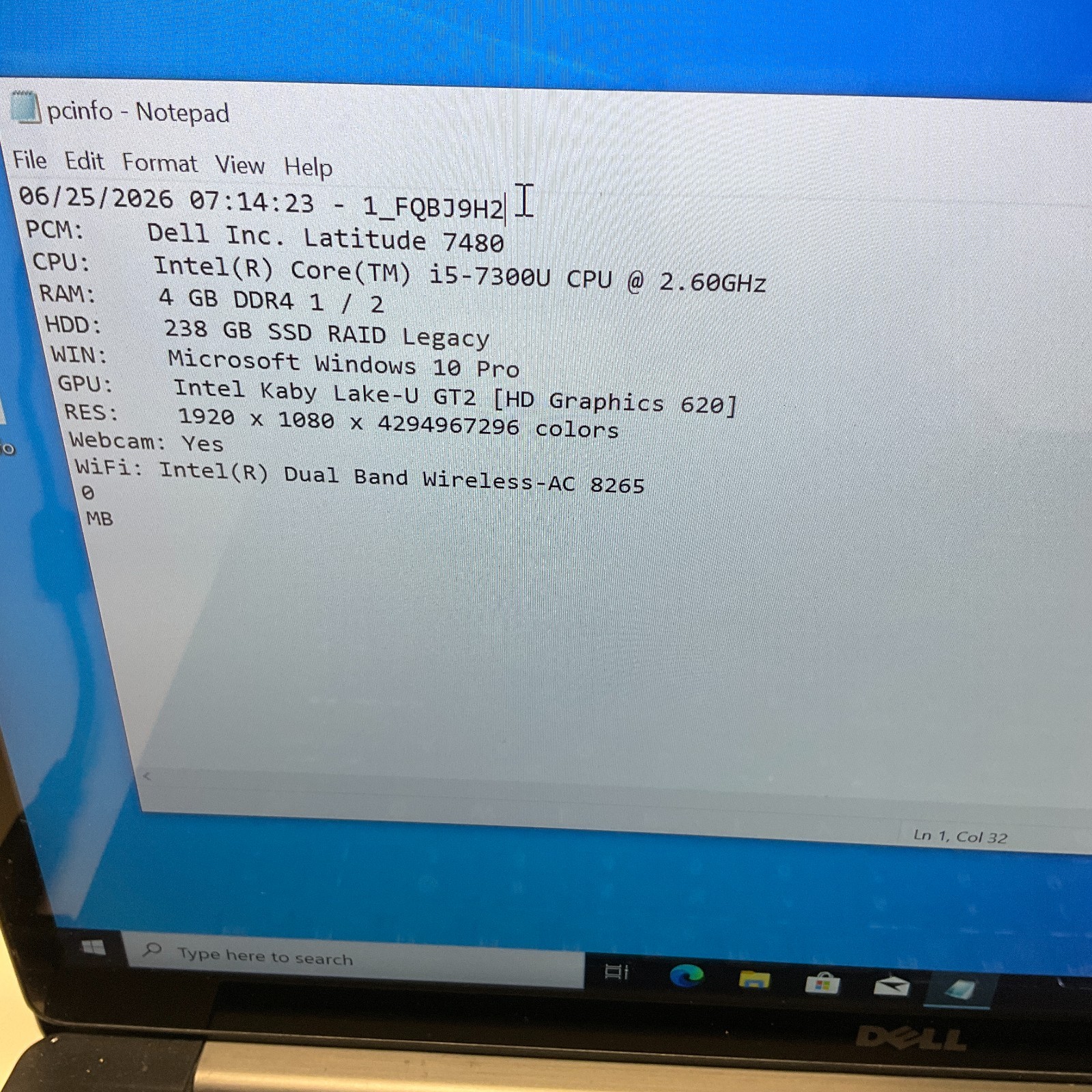 Dell Latitude 7480 14.0″ | Intel i5-7300U 2.6GHz | 4GB RAM 256GB SSD Win 10 Pro