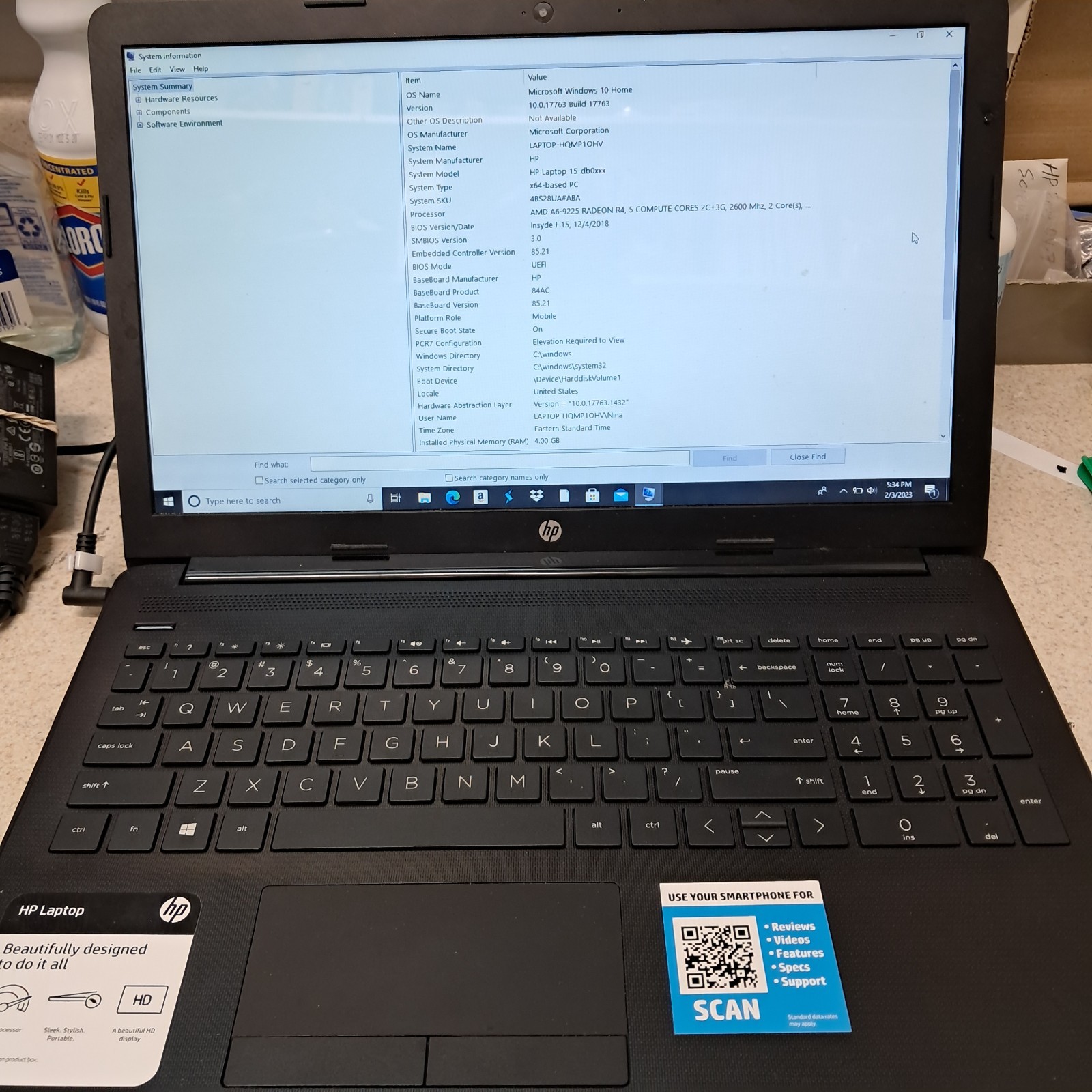 HP 15-db0xxx AMD A6-9225 Radeon R4, 5 compute cores 2C + 3G