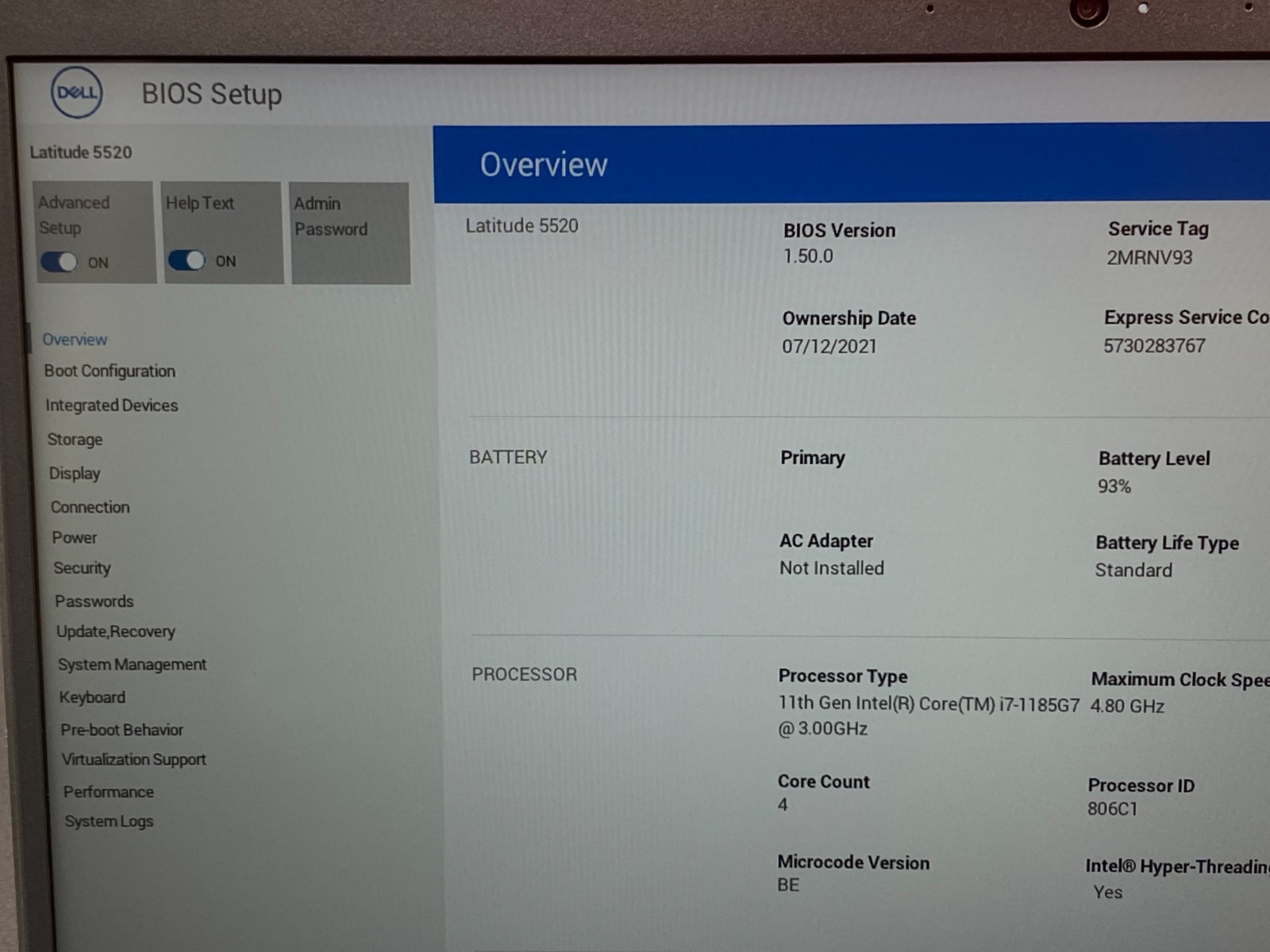 DELL LATITUDE 5520 15″ i7-1185G7 8GB RAM 256 GB SSD WINDOWS 11 BATTERY 80% NO AC