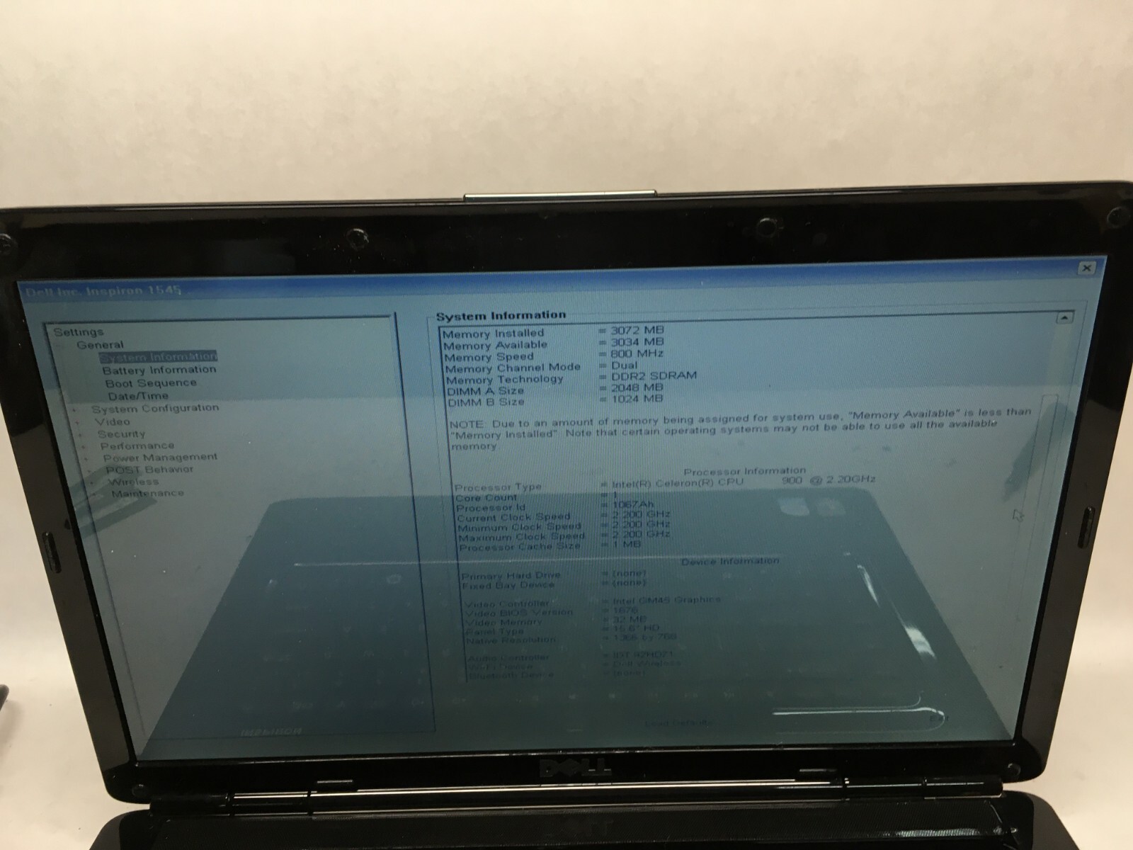 Dell Inspiron 1545 15″ (AS IS) Intel Celeron 900 @ 2.2GHz – JZ