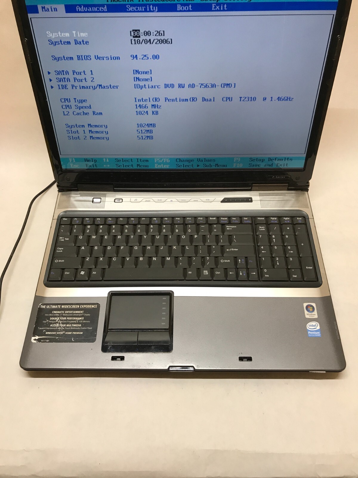 Gateway P-6301 17″ Intel Pentium T2310 1.46GHz 1GB RAM NO HDD/OS No Battery – DW