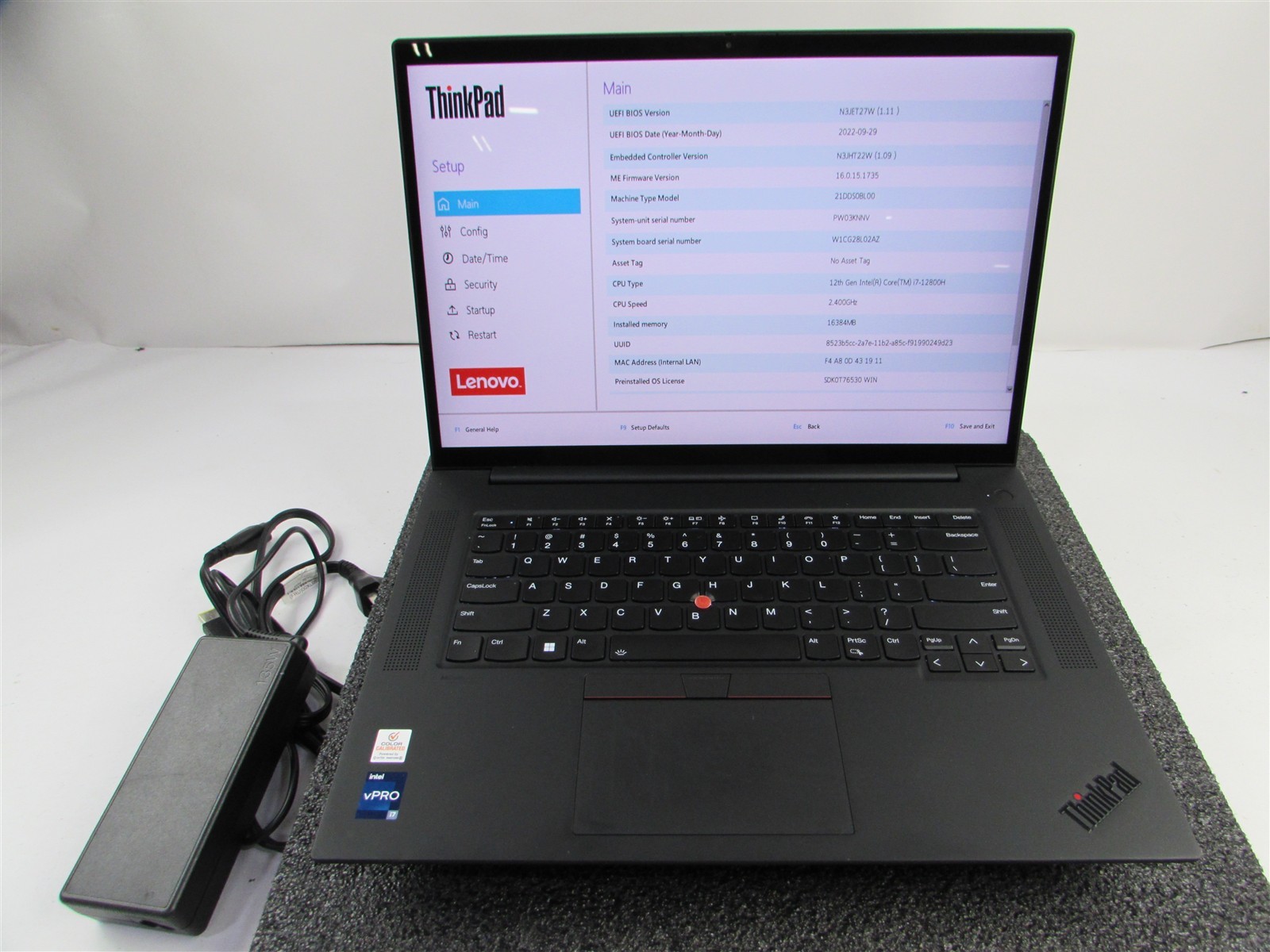 LENOVO THINKPAD P1 (GEN 5) 4K TOUCH I7-12800H NO SSD 16GB RAM RTX A1000 WIN 11