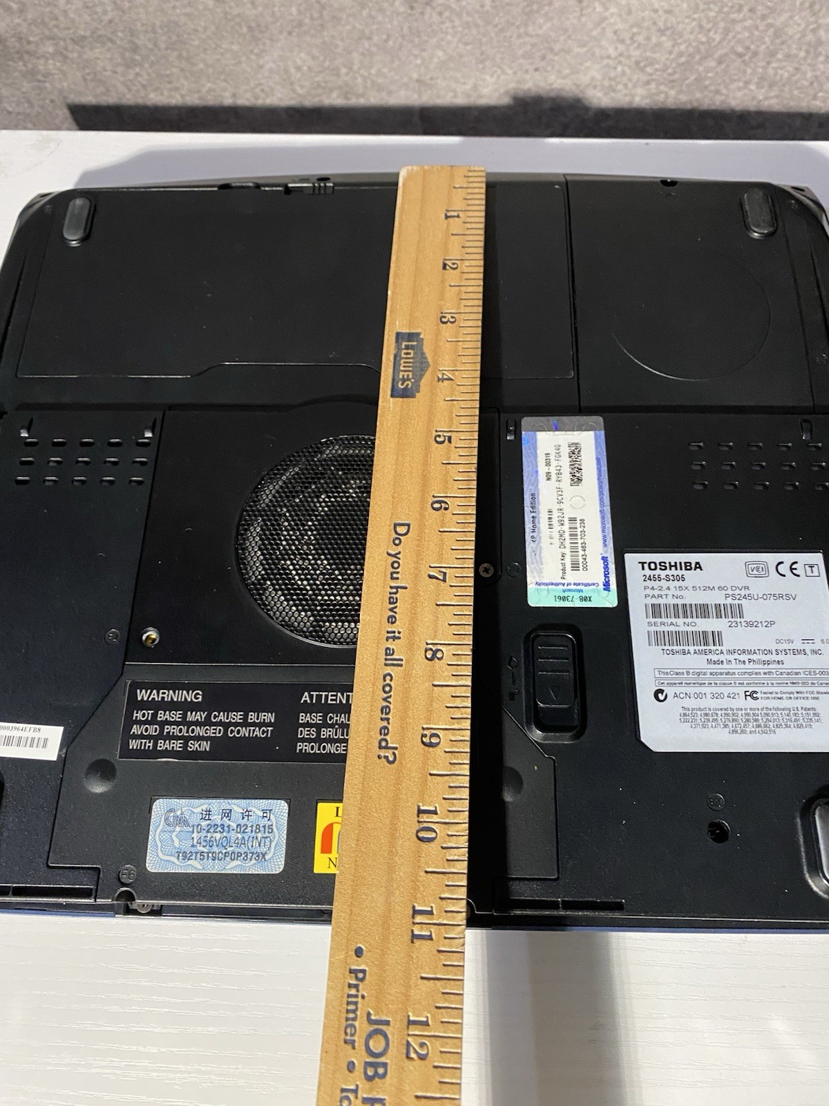 Toshiba Satellite 2455-S305 Retro Laptop Bundle POWERS ON – No HDD Manuals CD