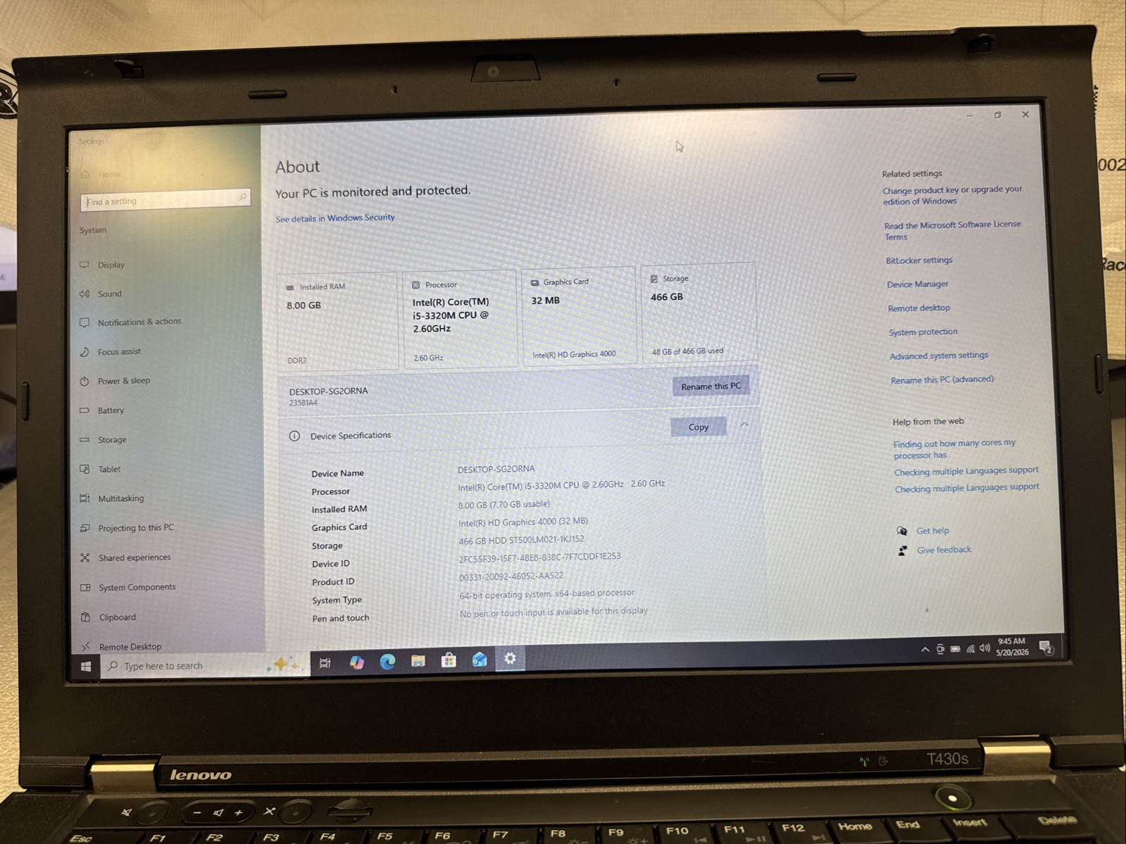Lenovo Thinkpad T430s 14″ Core i5-3320 2.6GHz 8GB RAM 500GB HDD W/MS Office 2016