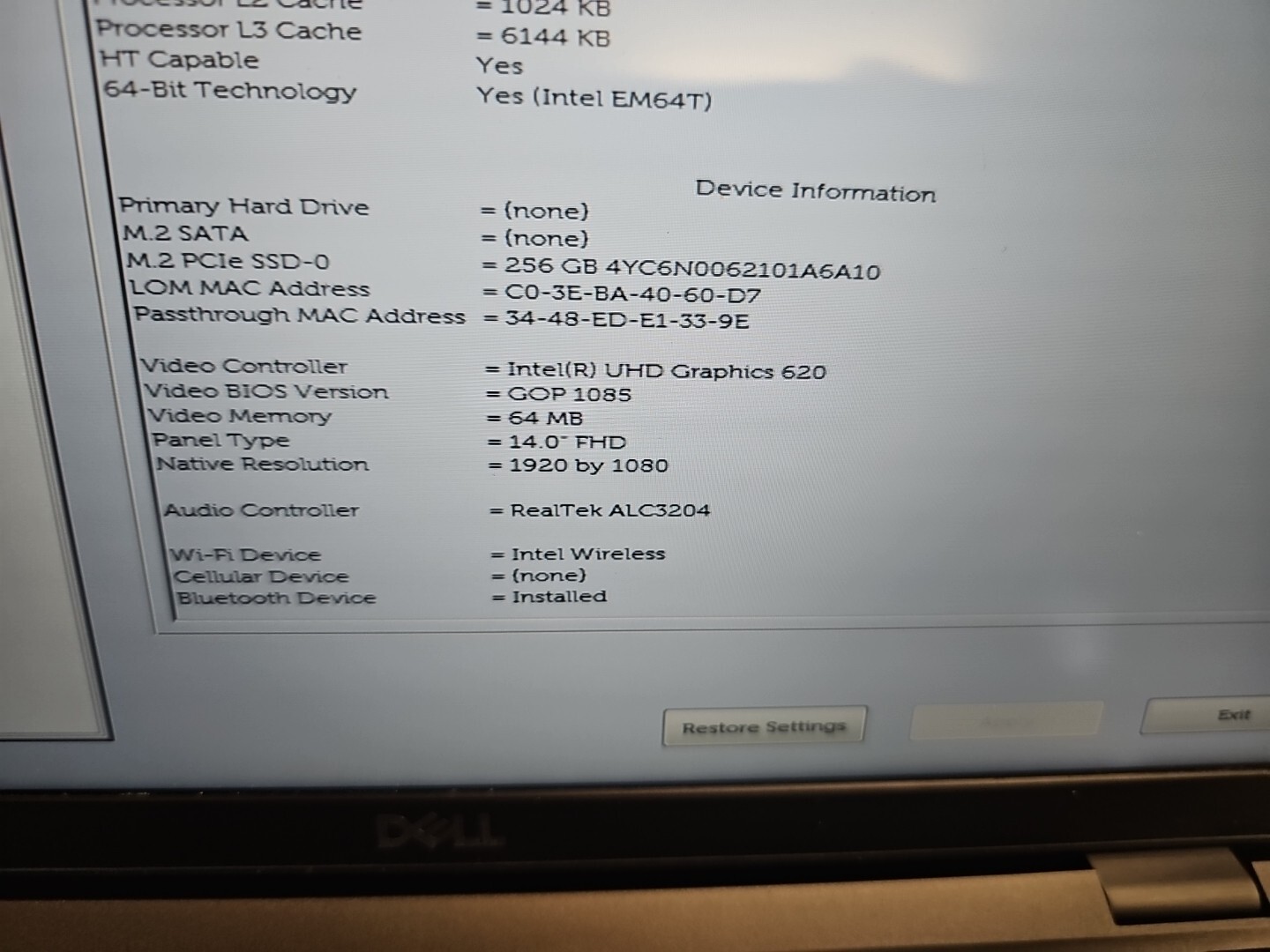 Dell Latitude 5400 Intel Core i5-8365U 16GB RAM 256GB SSD Batt Exc Dinged Corner