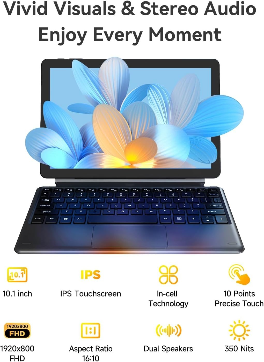 NewBook 10 10.1 inch 2-in-1 Laptop Tablet PC, Win 11 Compatible with Intel Penti