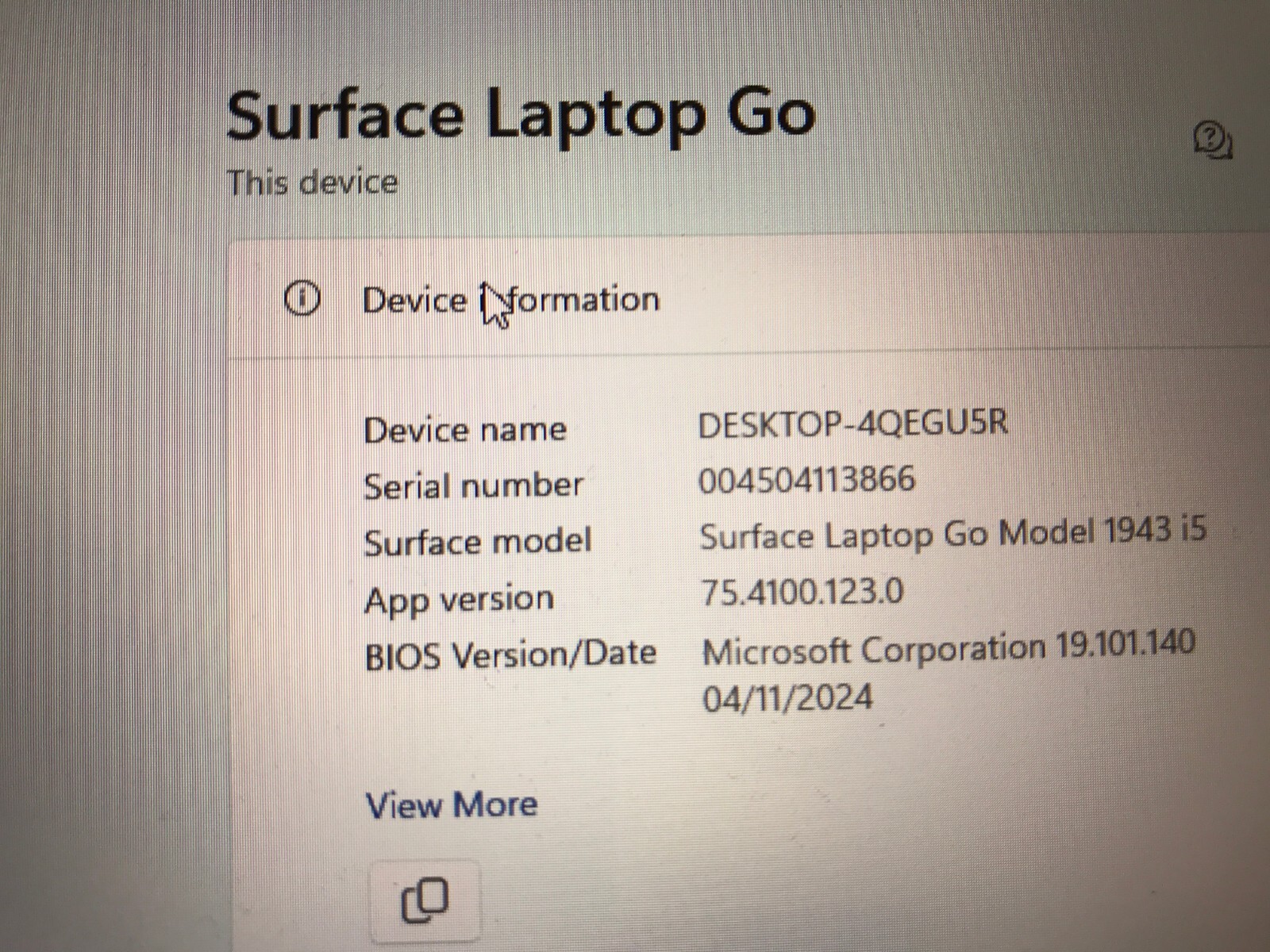 Microsoft Surface Laptop Go 1943 12.4″ i5-1035G1 1.0GHz 256GB SSD 16GB RAM Win11