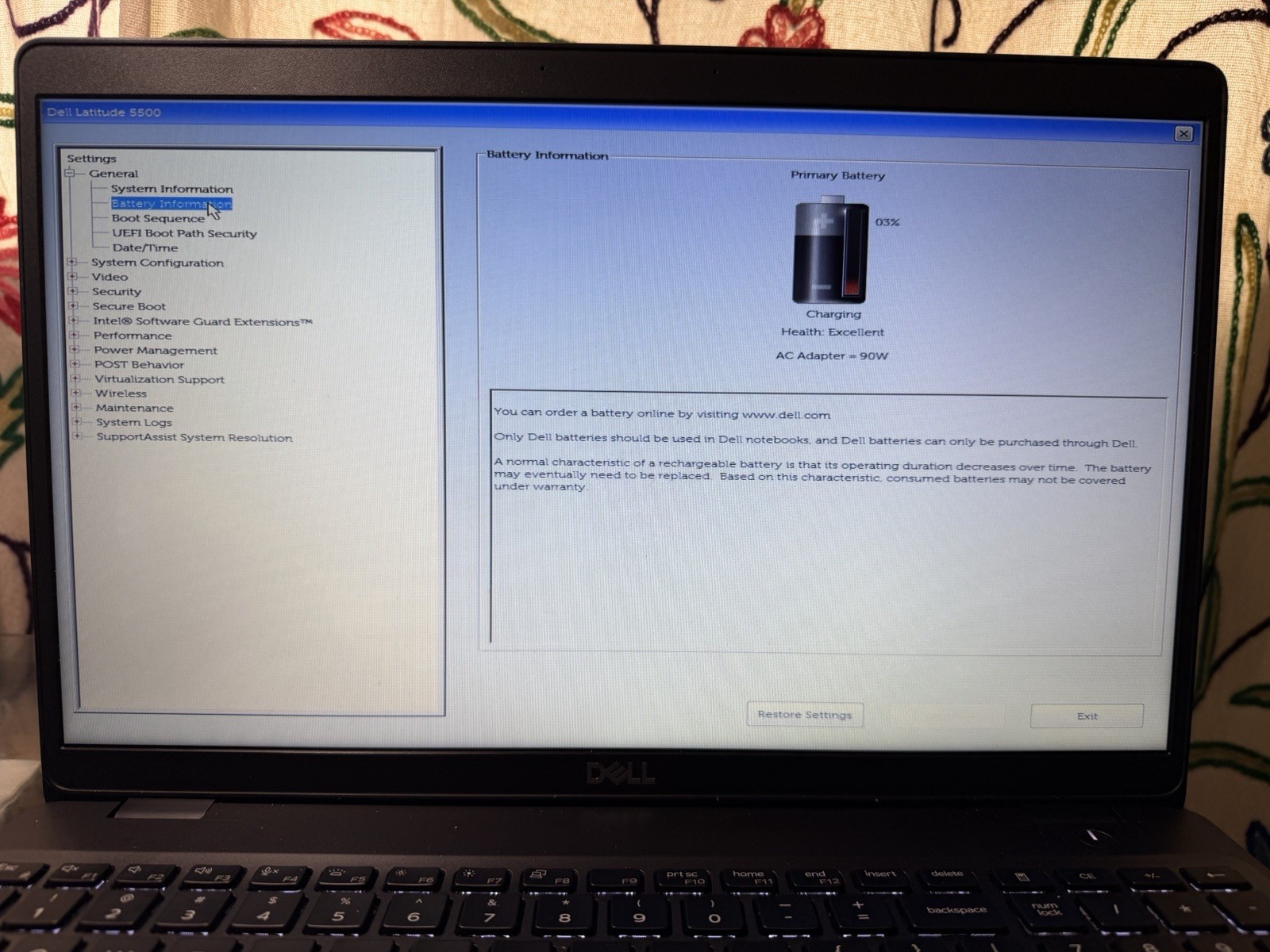 Dell Latitude 5500 15″Laptop – i7-8665U,8 GB RAM , NO SSD )excellent 🔋