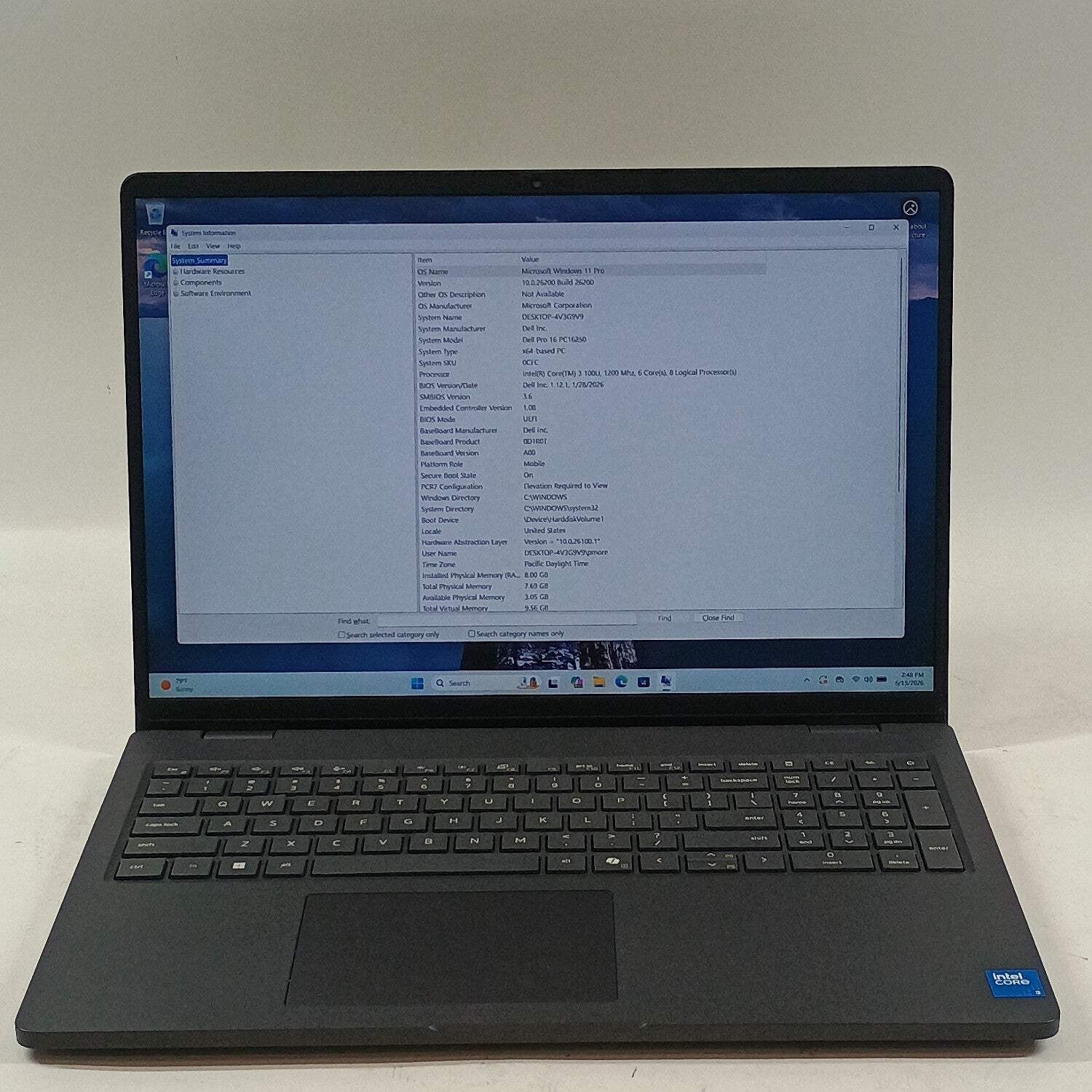 Dell Pro 16 PC16250 16″ Core 3 100U 1.2GHz 8GB RAM 256GB SSD