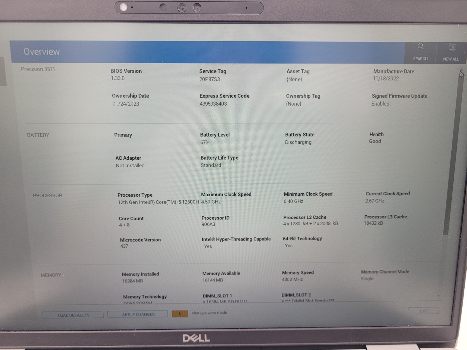 Dell precision 3571. i5-12600H,16GB DDR5 Ram,512GB NVMe,T600 Laptop GPU, NO OS