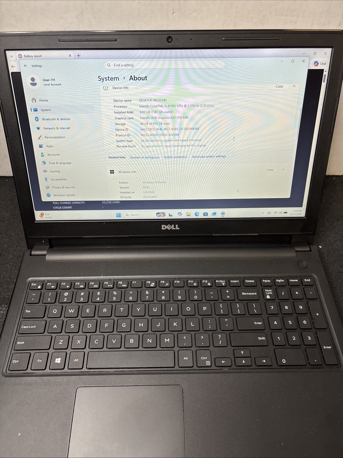 Dell Inspiron 15 3576 15.6″ Laptop i3-8130U 2.2GHz 8GB 1TB HD DVDRW Win 11 H