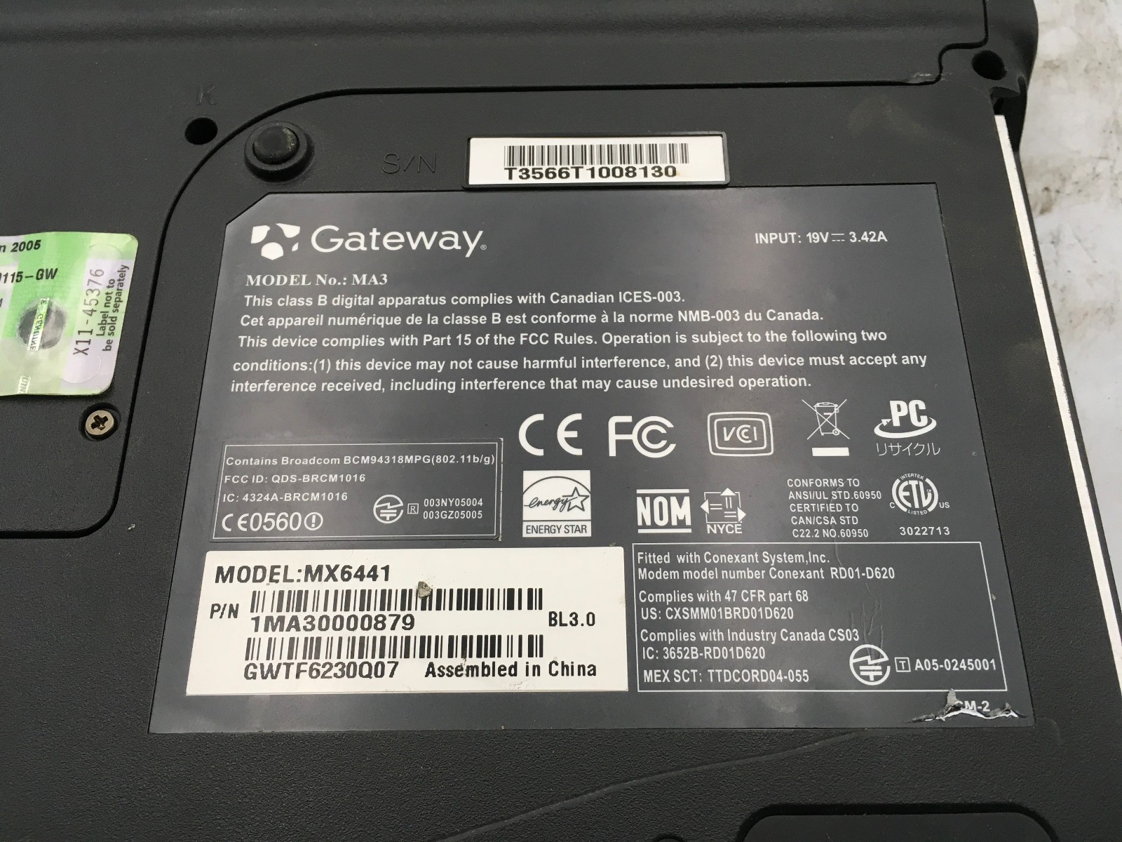 GATEWAY MA3 MX6441 – BOOTS TO BIOS – AMD TURION 64 – 1.5GB RAM – 15″ – READ – BB