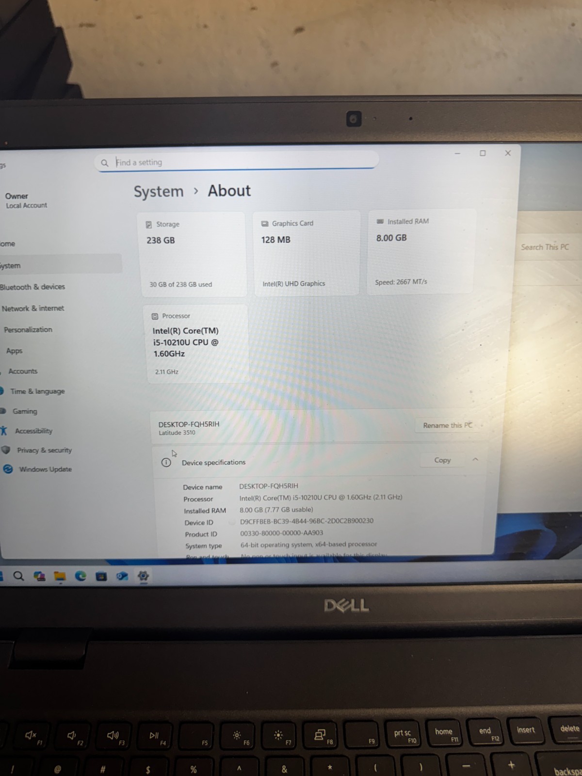 Dell Latitude 3510 Core I5-10210 256GB SSD 8GB RAM Win11 Pro Laptop *Read #5827
