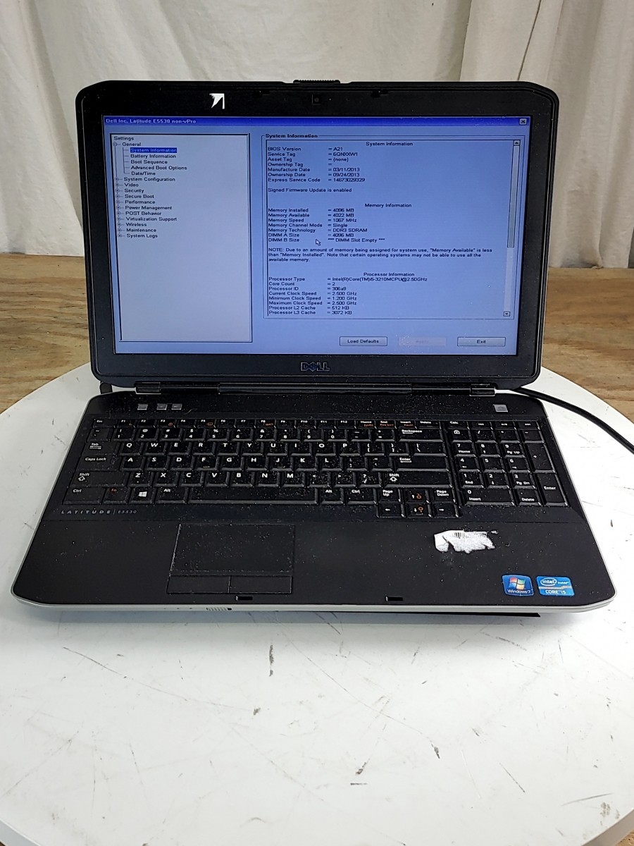 DELL LATITUDE E5530 NON-VPRO Laptop Intel Core I5-3210M 4GB SEE NOTES