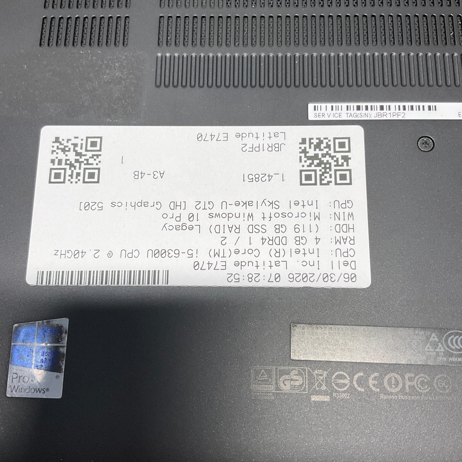 Dell Latitude E7470 Intel i5-6300U 2.4GHz 4GB 128GB SSD Windows 10 Pro Laptop!