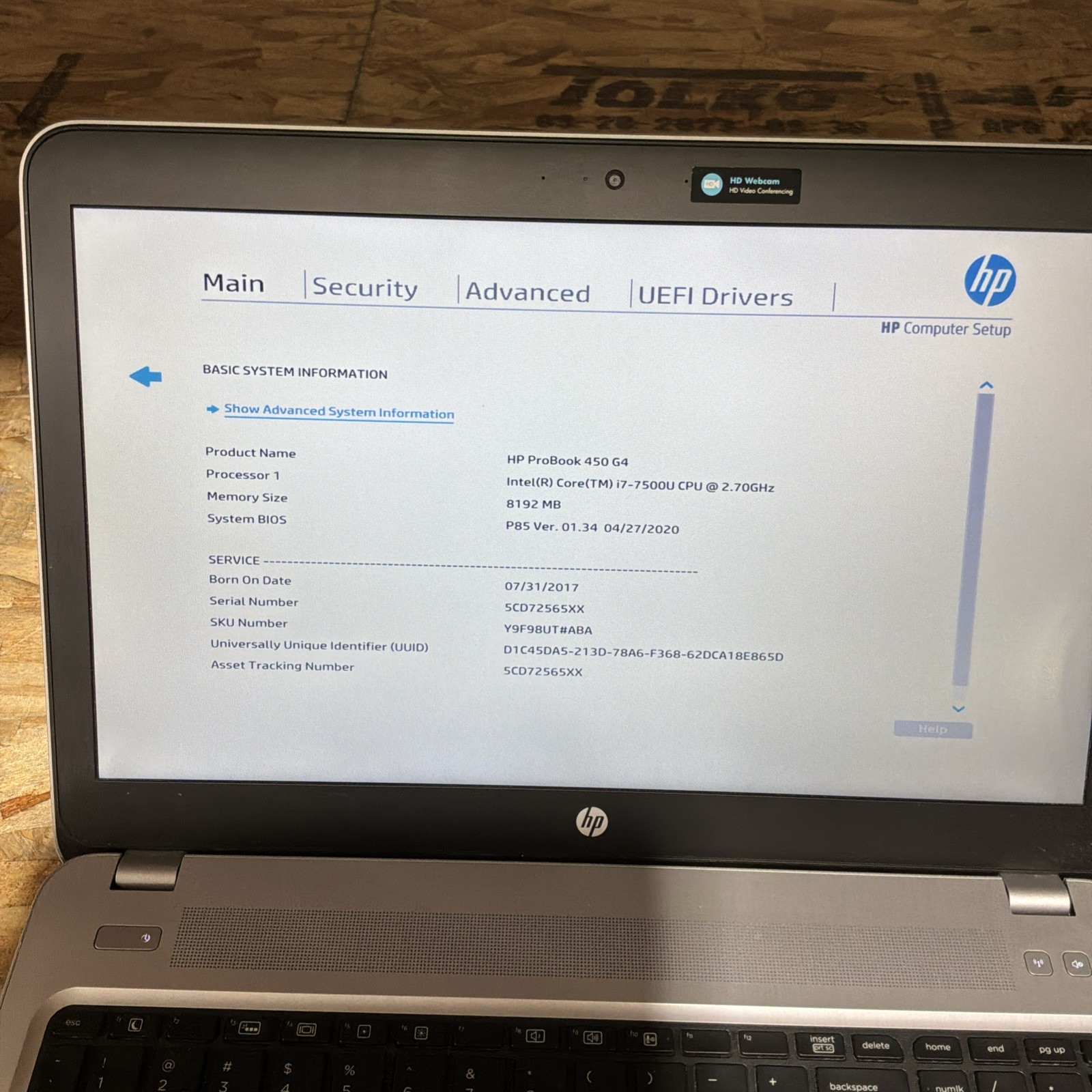 HP Probook 450 G4 8265NGW 15.6″ i7-7500U 2.7GHz 8GB RAM 500GB HD C406