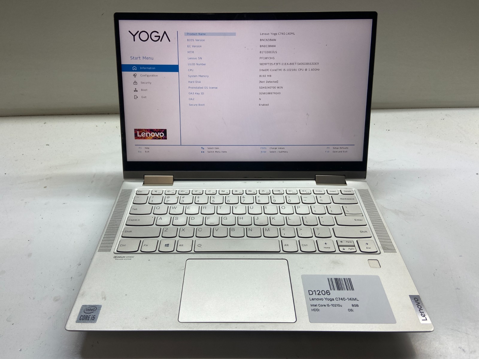 Lenovo Yoga C740-14iML Intel Core i5-10210u 1.6GHz 8GB NO HDD – Touchscreen