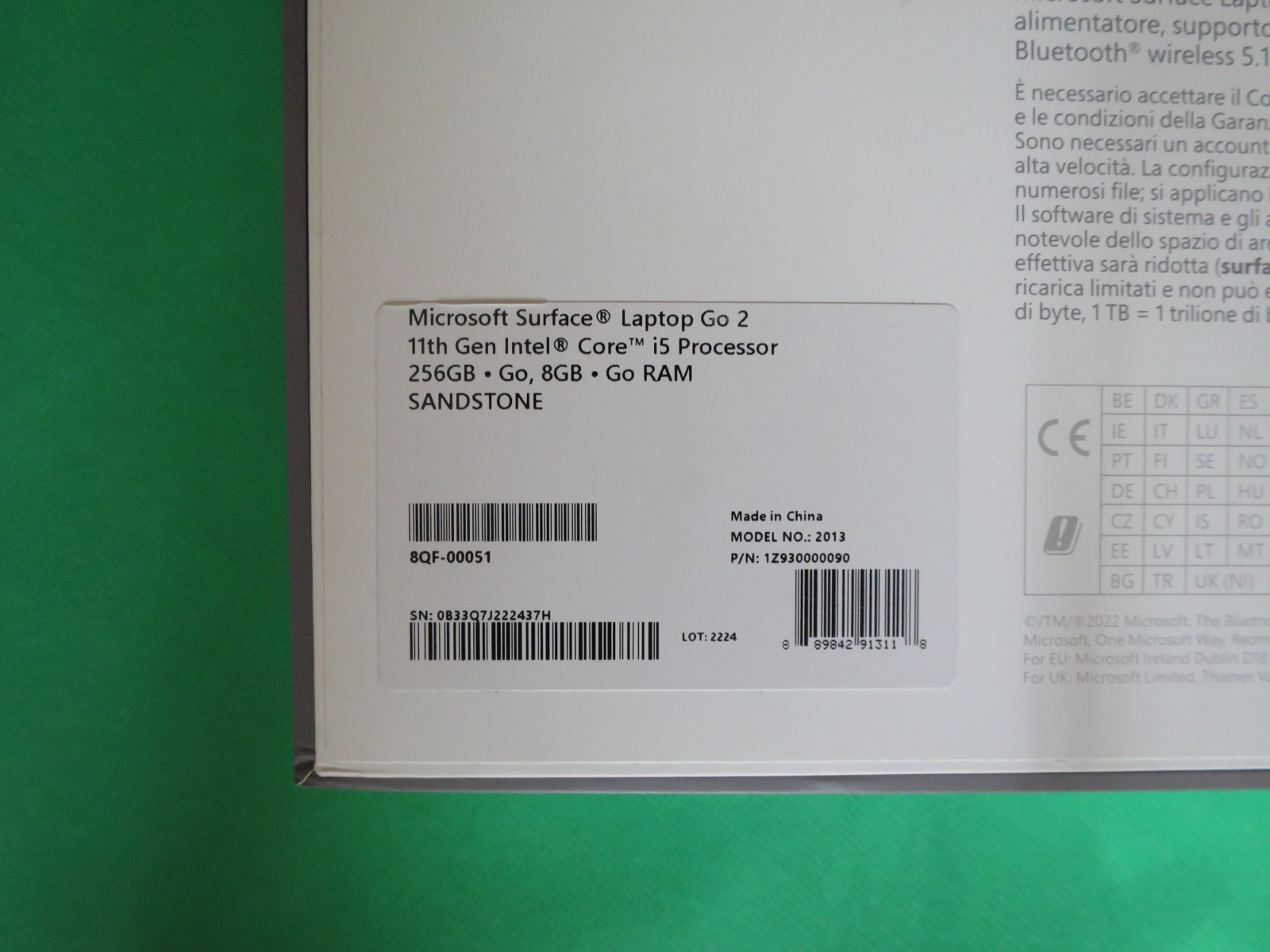 Microsoft Surface Laptop Go 2 Intel i5 11th Gen 8GB RAM 256GB Sandstone