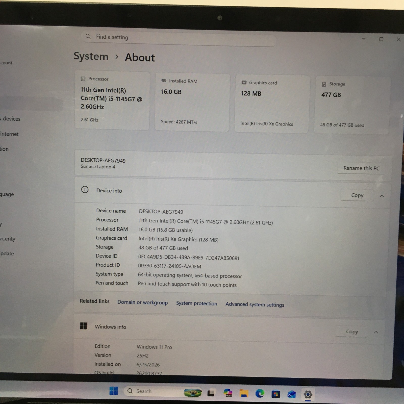 Microsoft Surface Laptop 4 1951 13.5″ i5-1145G7 16GB 256GB SSD Win11 Pro #2