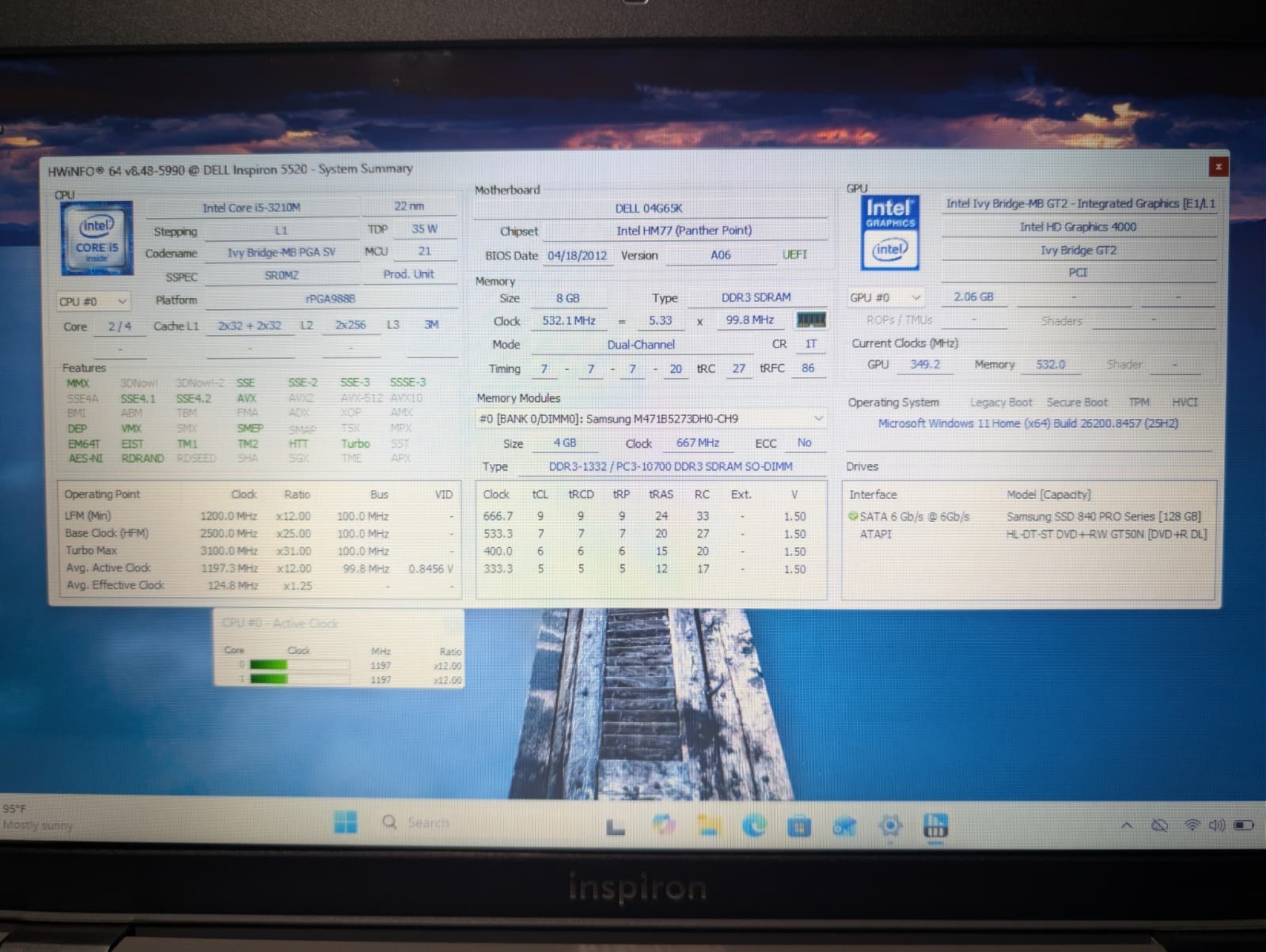 15.6″ Dell Inspiron 5520 | i5 3rd Gen 8GB RAM 128GB SSD | Windows 11 DVD+RW