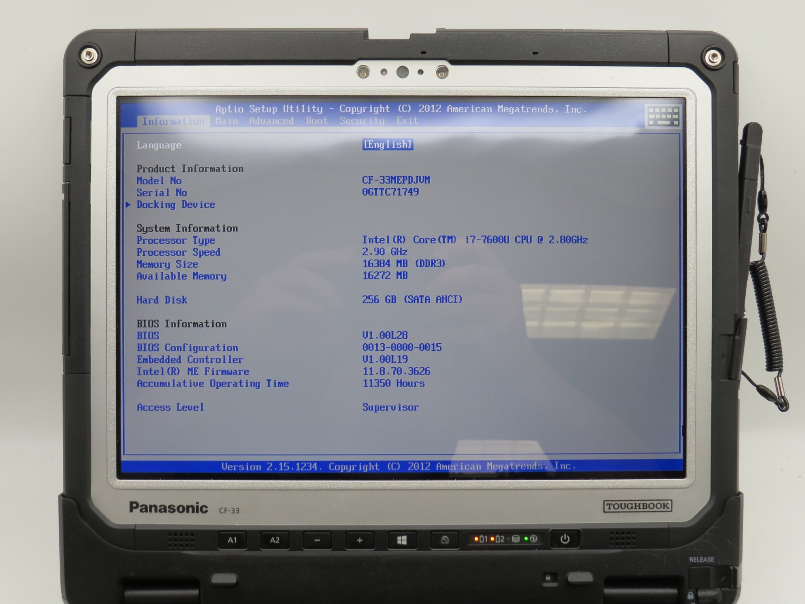 Panasonic CF-33 Toughbook i7-7600U@2.8 | 16/256GB SSD | 12″ Touch | No OS/AC