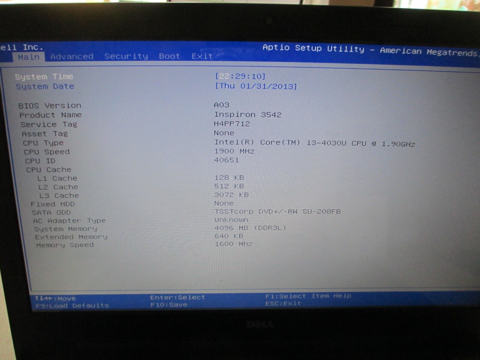 Dell Inspiron 3542 15.6″ Intel Pentium I3 4030U 1.9GHz 4GB Ram NO HDD, NO OS