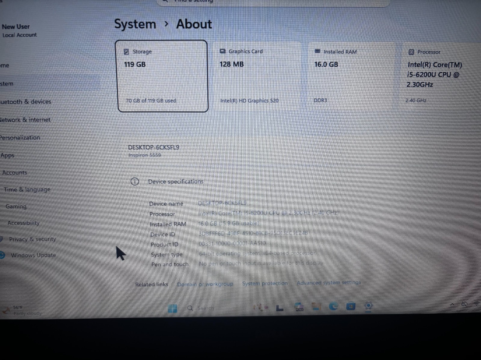 Dell Inspiron 5559 i5 500GB SSD 16GB DDR3L RAM WIN11P 100%🔋 w/AC Good Condition