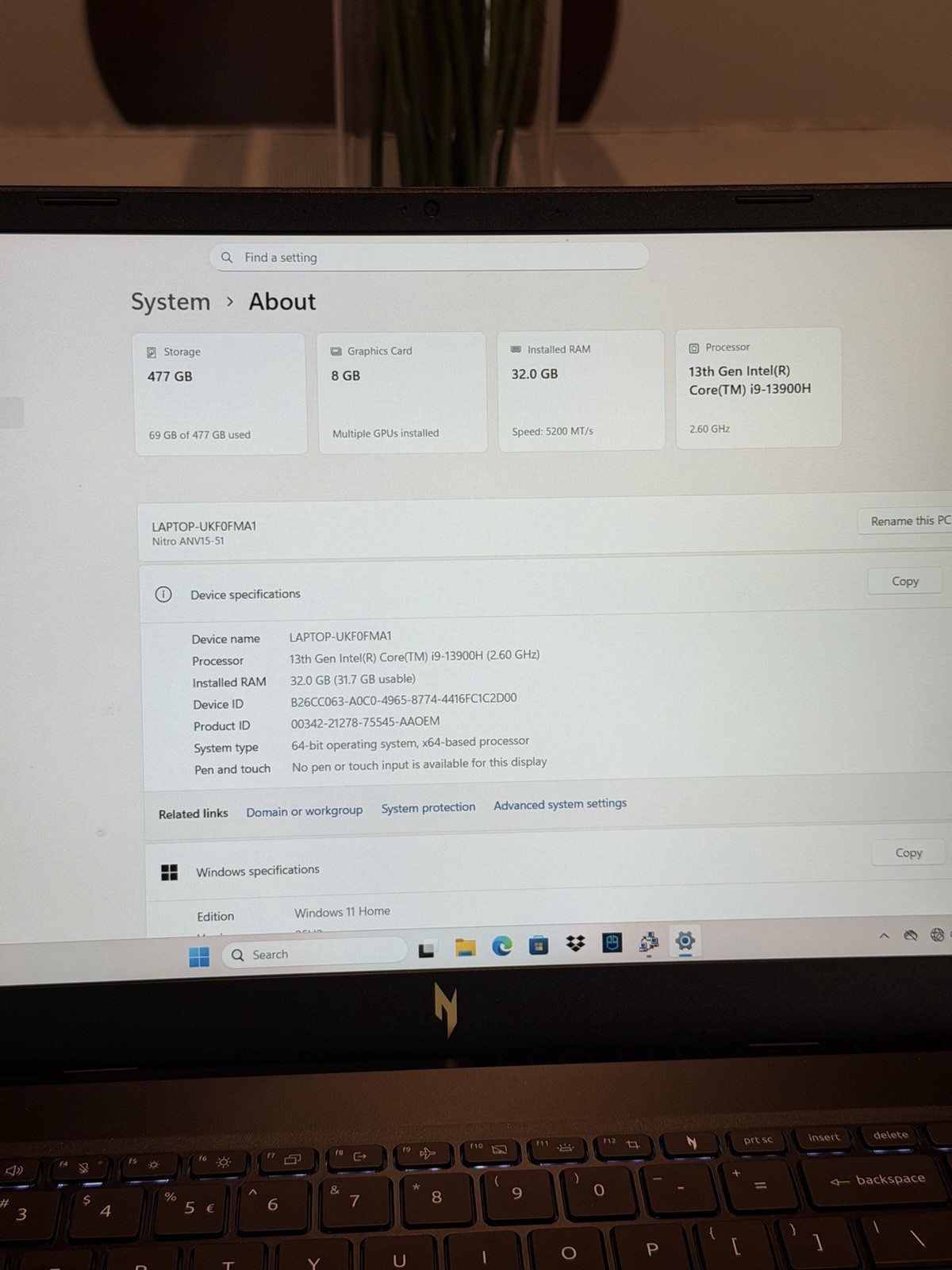 Acer Nitro ANV15-51 Gaming Laptop i9-13900H / RTX 4060 / 32GB RAM / 512GB SSD