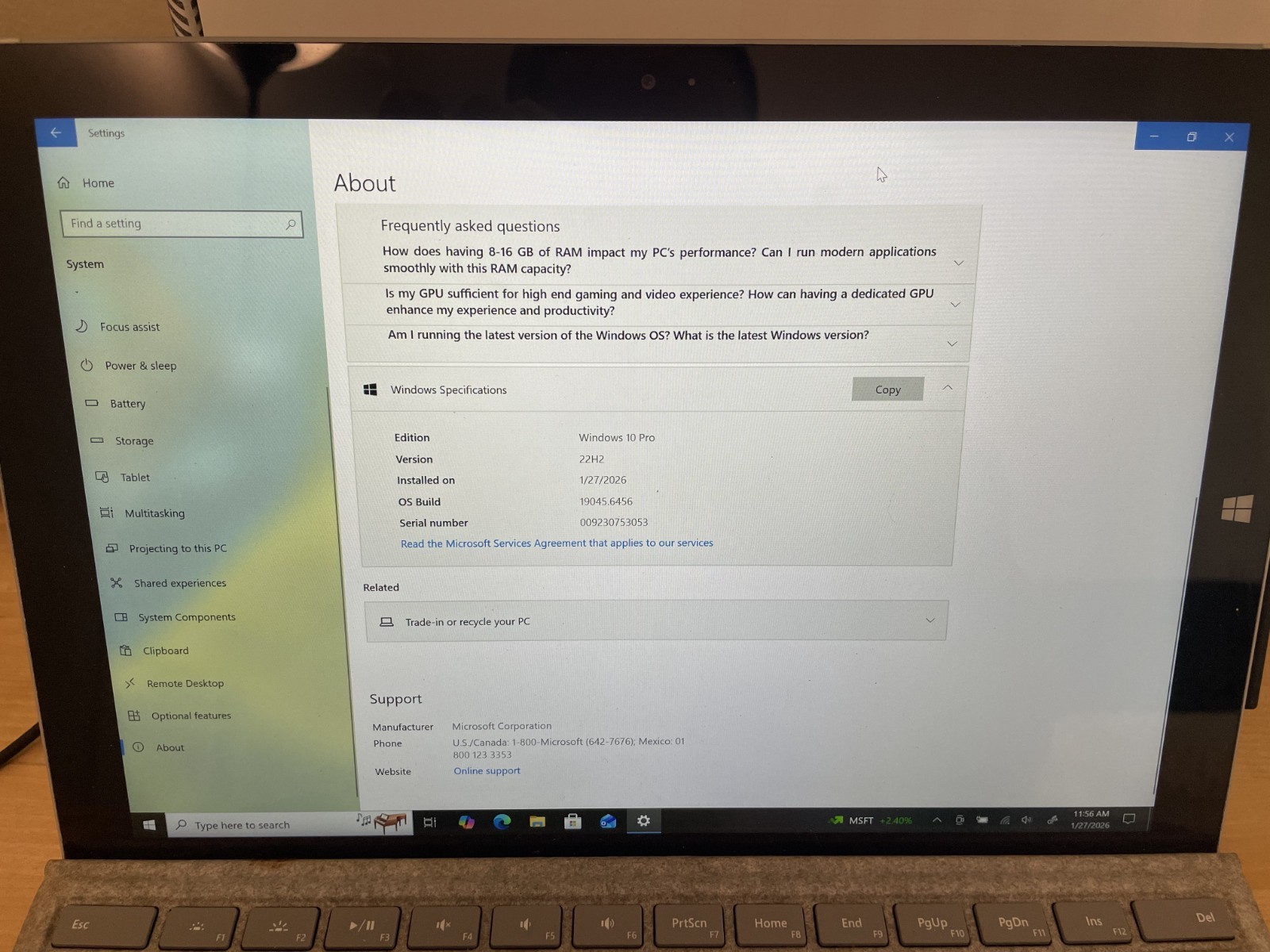 Microsoft Surface Book Pro 3, 256GB SAMSUNG SSD, Intel i5-4300U CPU, 8GB RAM