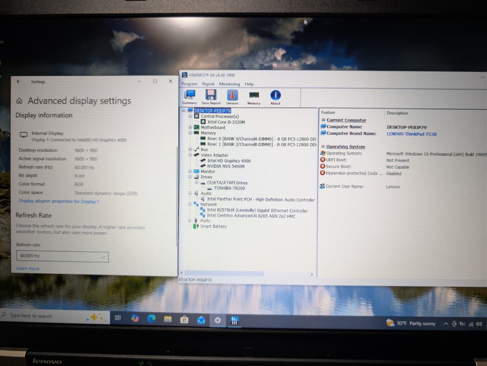 15″ Lenovo ThinkPad T530 | i5 3rd 16GB RAM 256GB SSD | DVD HD+ NVIDIA Win 10 Pro