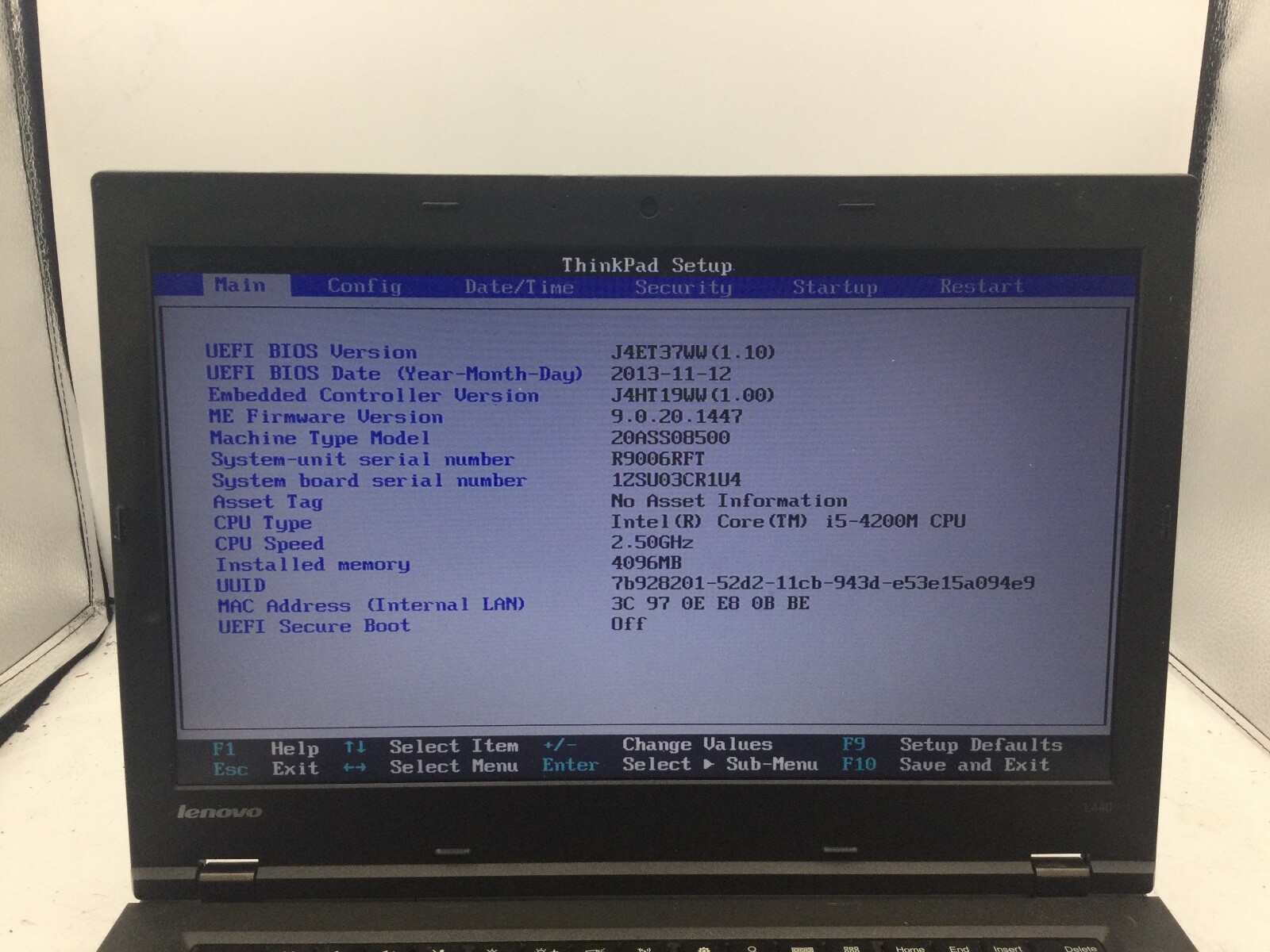 LENOVO THINKPAD L440 – BOOTS TO BIOS – INTEL I5 4200 – NO RAM – 14″ – READ – BB!