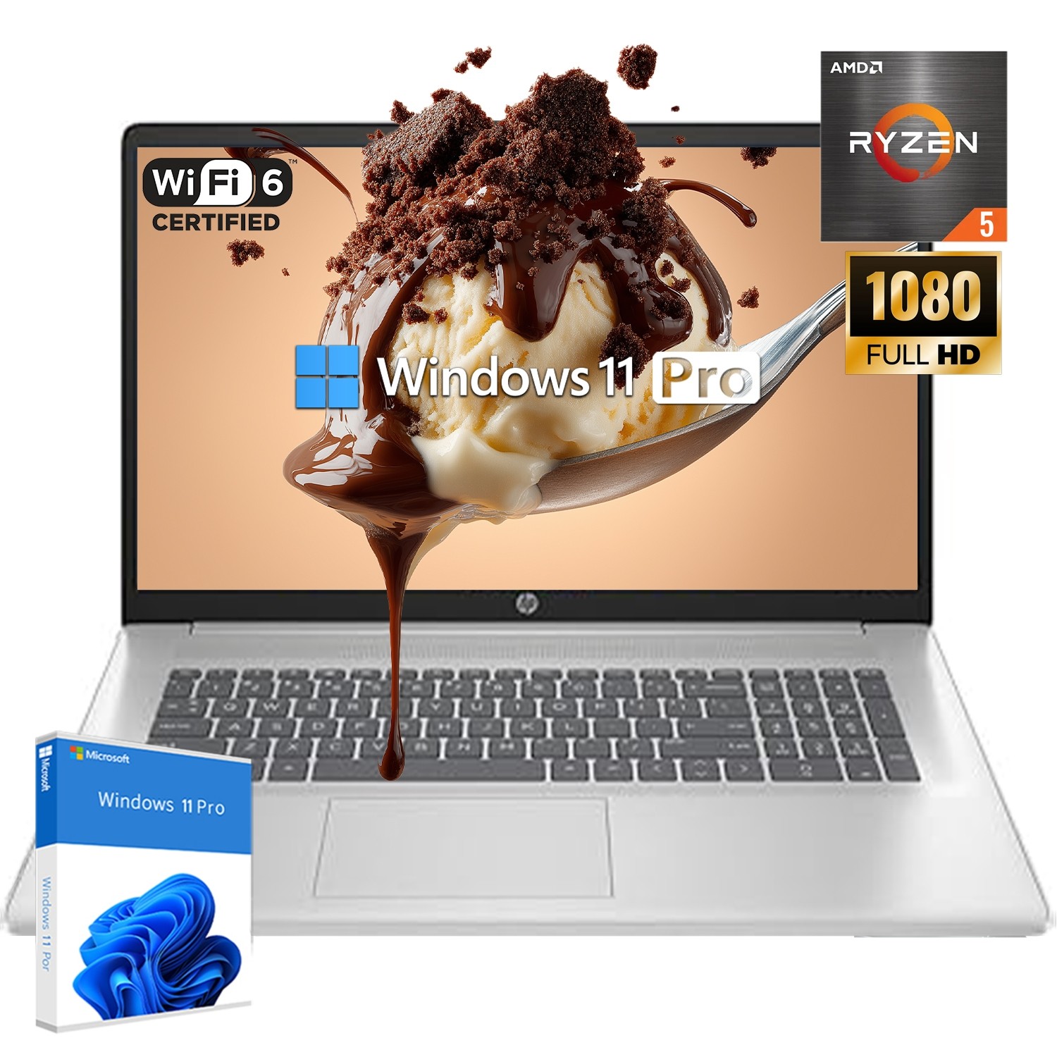 HP Laptop 17.3″ FHD 6cores Ryzen 5-7430U UpTo 64GB 2TB SSD Win 11 Pro – open box