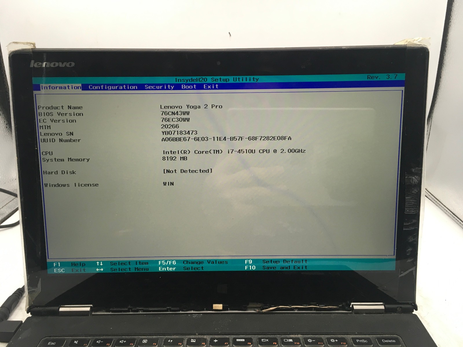 LENOVO YOGA 2 PRO 20266 – BOOTS TO BIOS – INTEL I7 4510U – 8GB RAM -READ DESC-BB