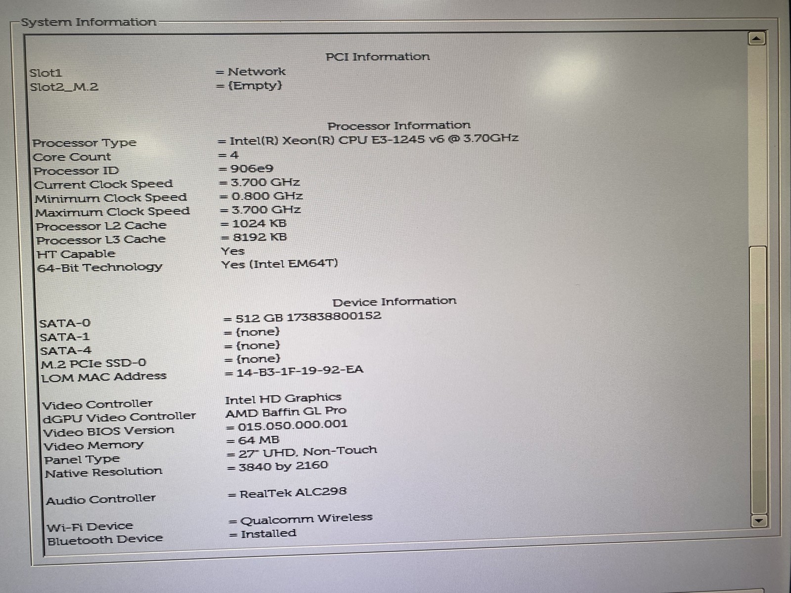 Dell Precision 5720 AIO 27″ Xeon E3-1245 v6 3.7GHz 32GB RAM 512GB SSD AMD NO OS