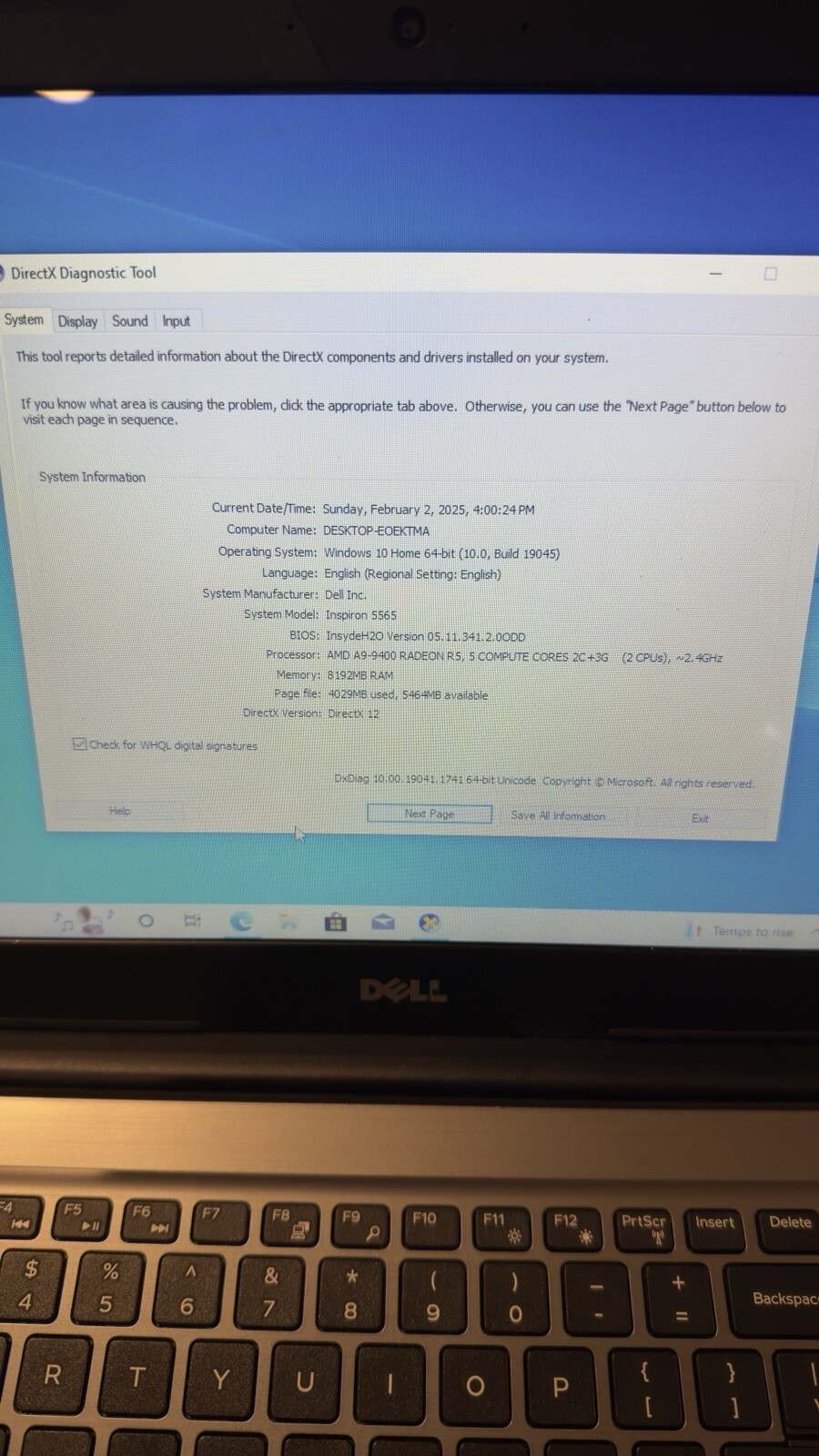 Dell Inspiron 5565 AMD A9 7th Gen. Dell Adapter 45W. No RAM, No HDD See Pictures