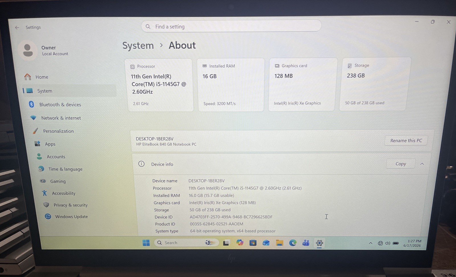 HP EliteBook 840 G8 14″ i5-1145G7@2.6GHz, 16GB RAM, 256GB M2, Win 11 Pro *READ*
